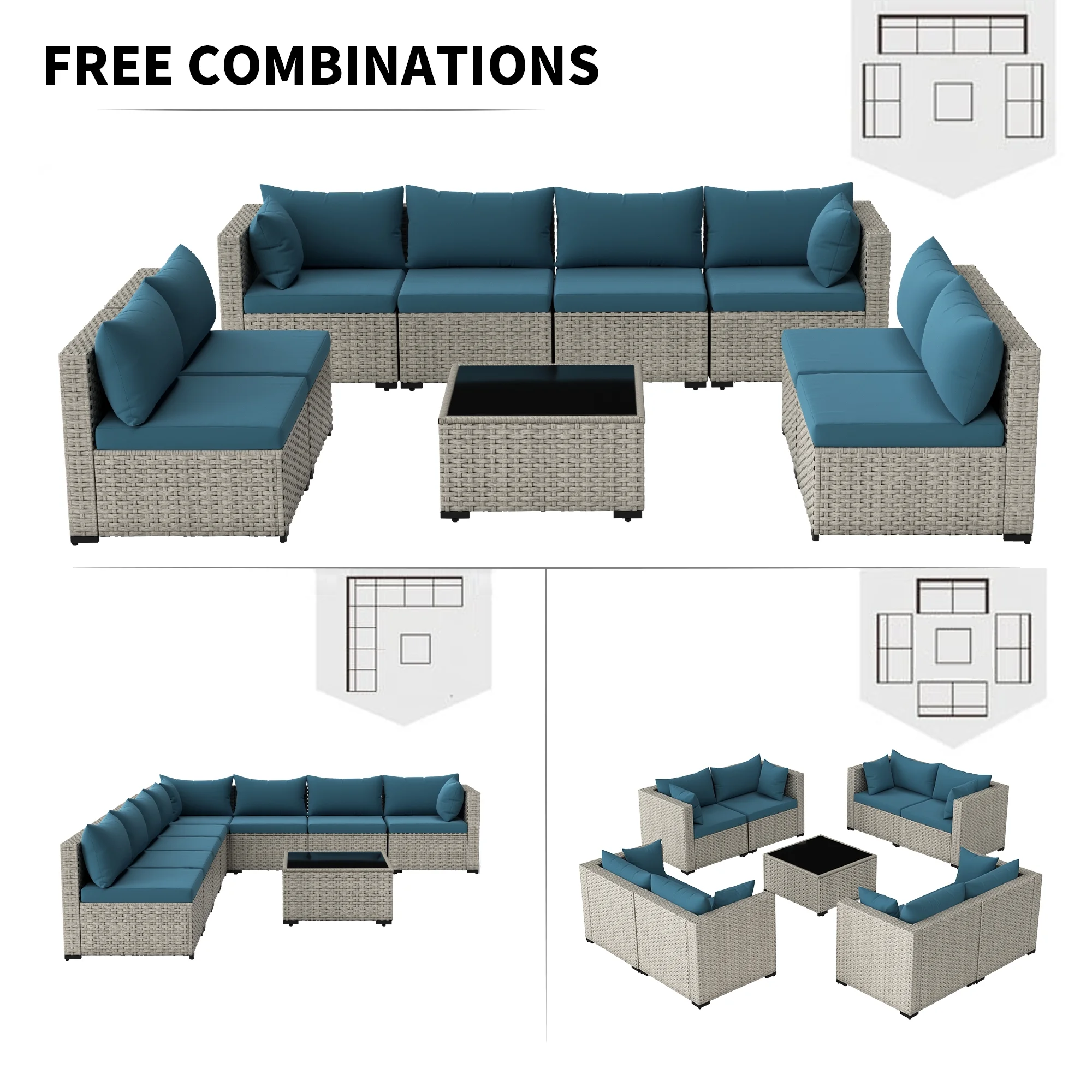 7 Pieces Patio Conversation Set, Outdoor Sectional PE Rattan Wicker Furniture Seat,Dark Gray - Image 71