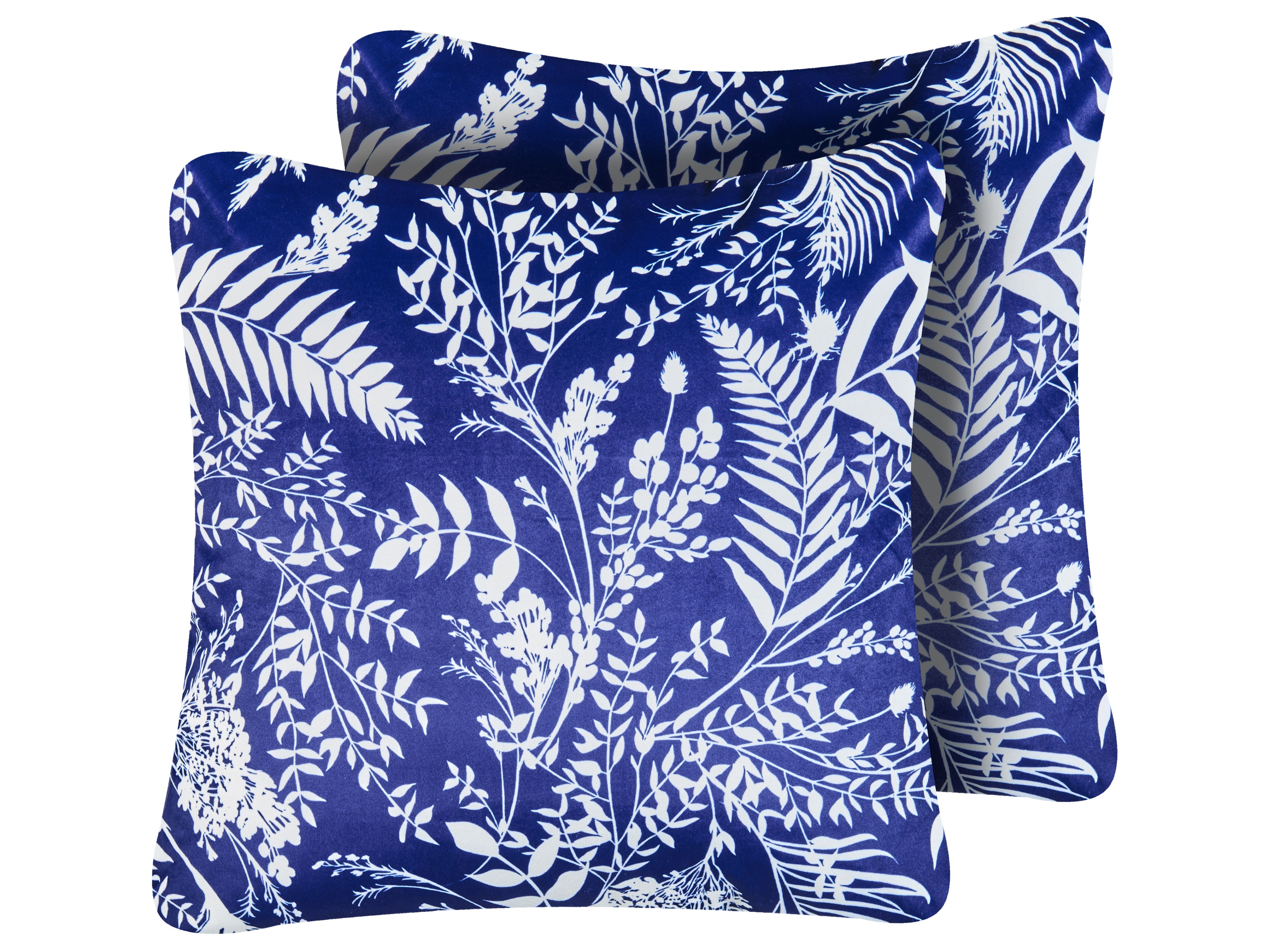 Set of 2 Outdoor Cushions GLIMMER Plant Pattern 45 x 45 cm Blue
