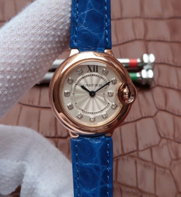 Replica Cartier Ballon Bleu 28mm Ladies RG White Dial Diamonds Markers Ronda Quartz - Top club