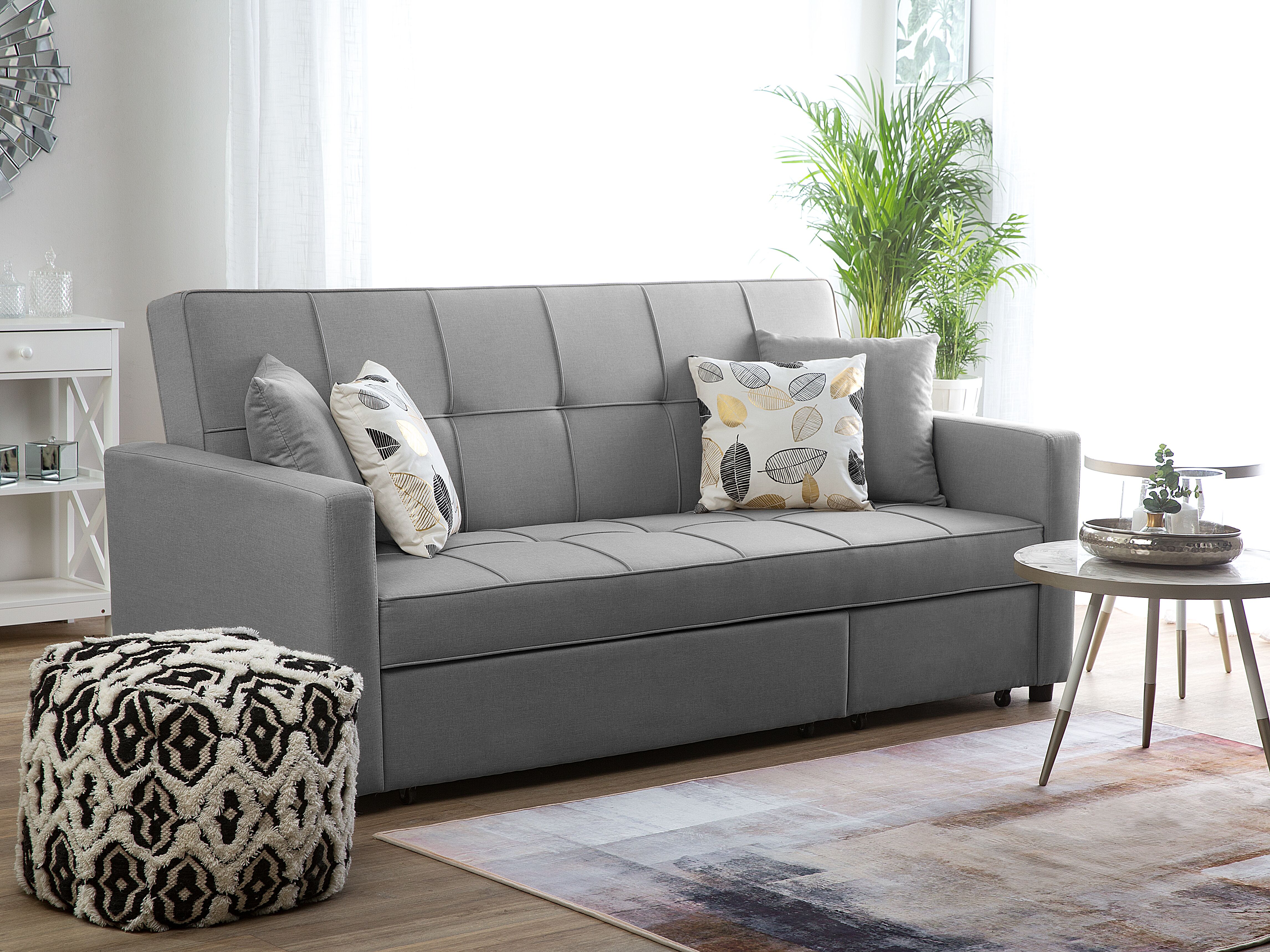 Sofa Bed 3 Seater GLOMMA Fabric Light Grey