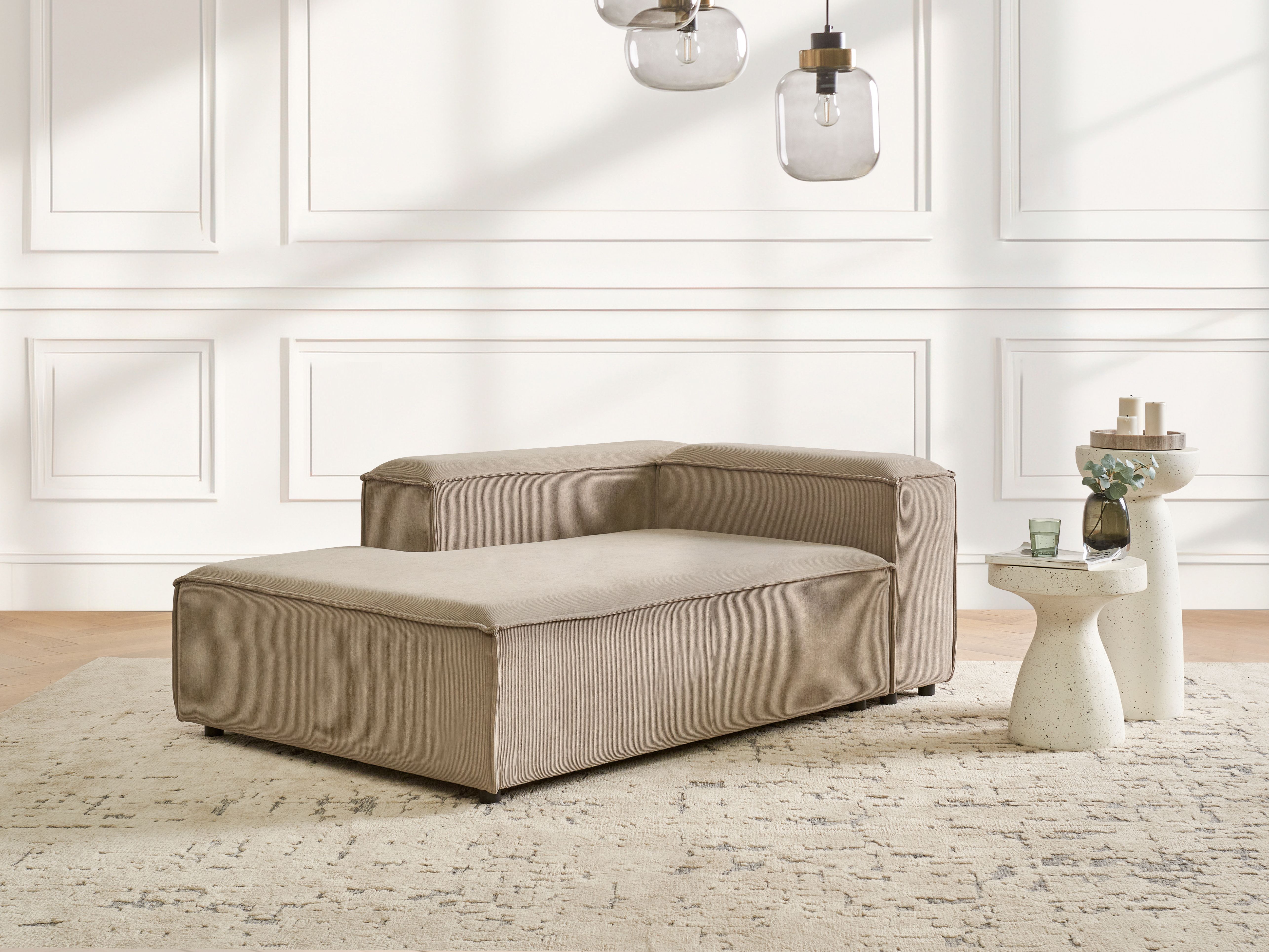 Right-Hand Chaise Lounge ARDAL Corduroy Light Brown