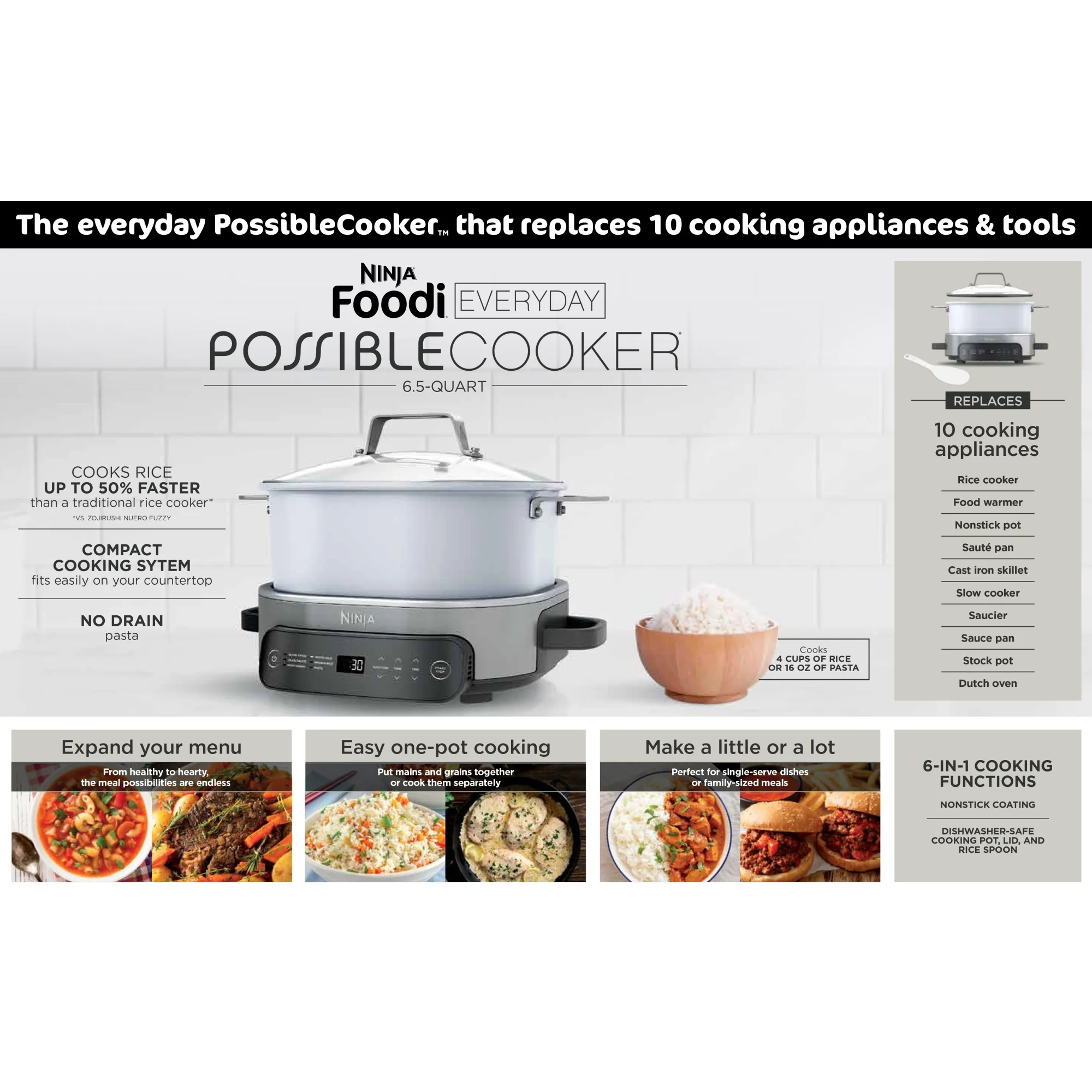Ninja Foodi 6.5 qt Everyday PossibleCooker, Stainless Steel/White, Multi Cooker, Slow Cooker, MC1100 - Image 14