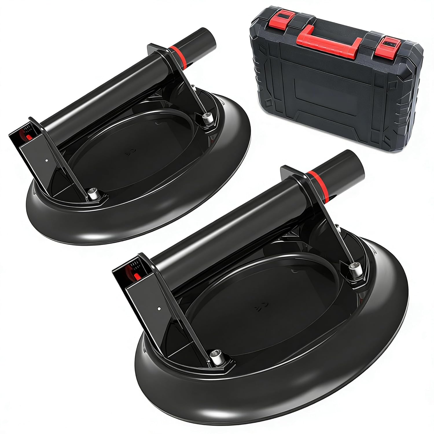 Vacuum Glass Suction Cup to Lift Glass/Granite/Tile, 8.1 Inches Glass Suction Cups Offer 425 Pounds Load Capacity, Heavy Duty Glass Sucker Lifter with Carrying Case, Black, Pack of 2