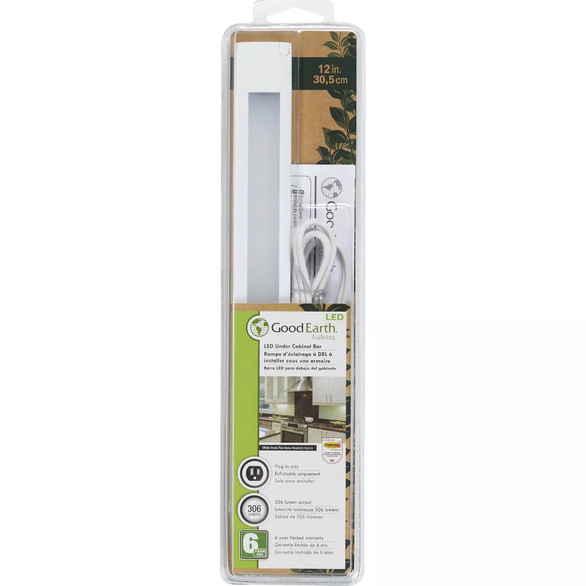 Good Earth Lighting 12 In. Plug-In White LED Under Cabinet Light Bar