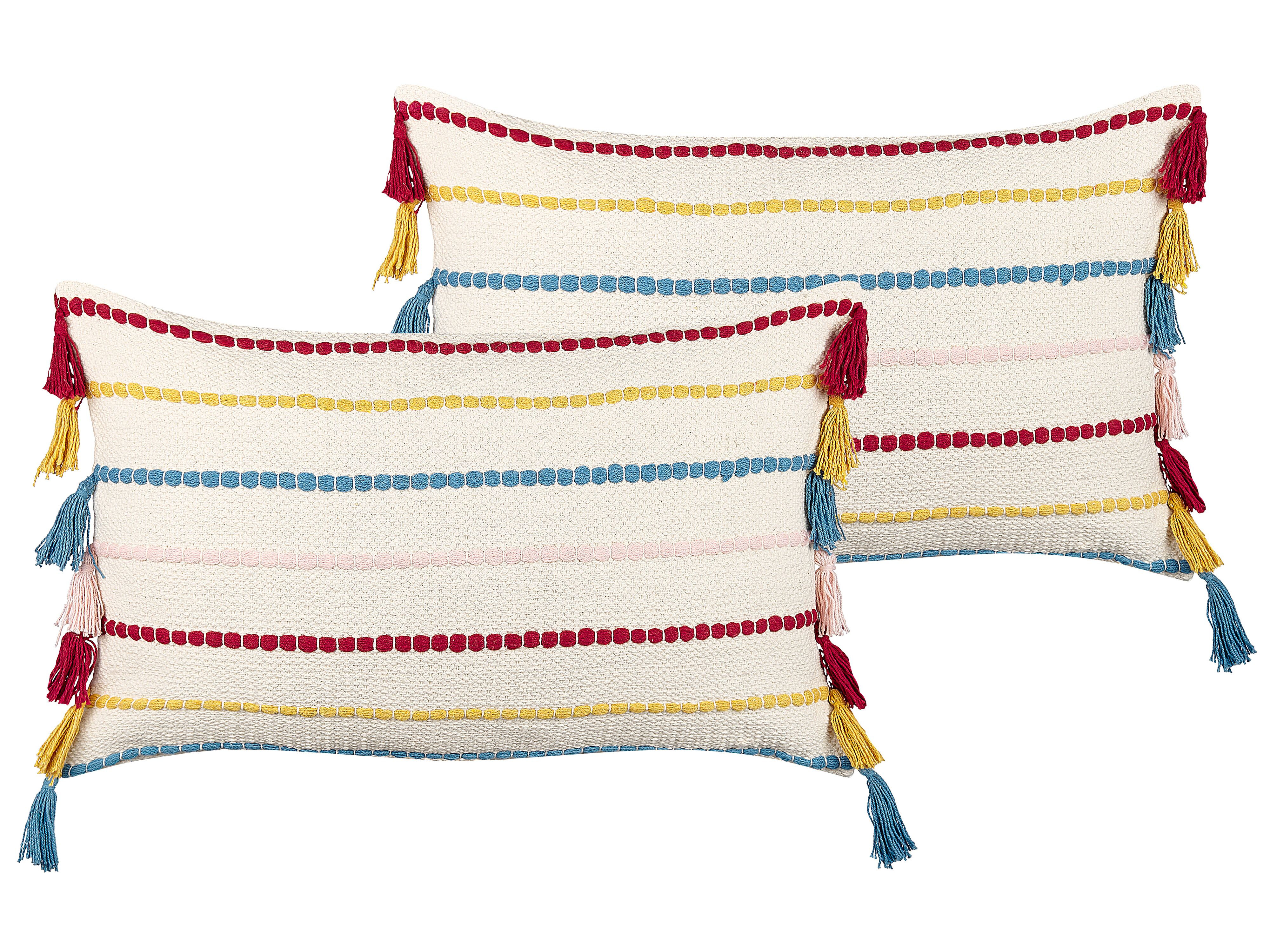 Set of 2 Decorative Cushions AGAVE Cotton 40 x 60 cm Light Beige Striped