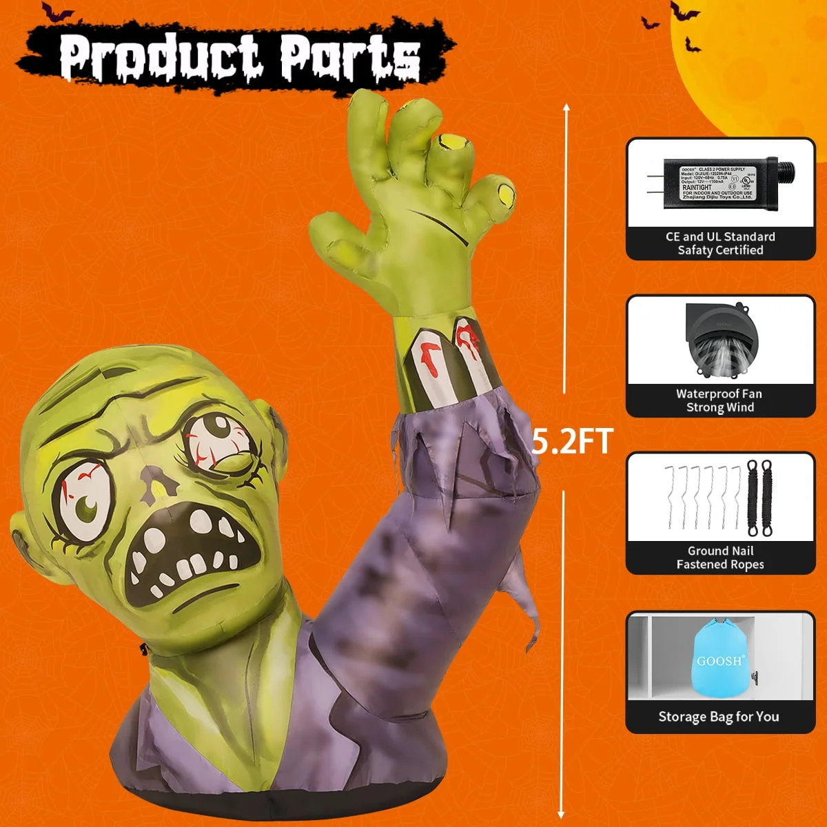 GOOSH Halloween Inflatable 5 FT Zombie Inflatable Shaking Hands, Zombie Inflatable Halloween Decorations Scary Halloween Blow Ups with LED Lights, Halloween Inflatables for Holiday/Party - Image 6 GOOSH Halloween Inflatable 5 FT Zombie Inflatable Shaking Hands, Zombie Inflatable Halloween Decorations Scary Halloween Blow Ups with LED Lights, Halloween Inflatables for Holiday/Party - Image 6