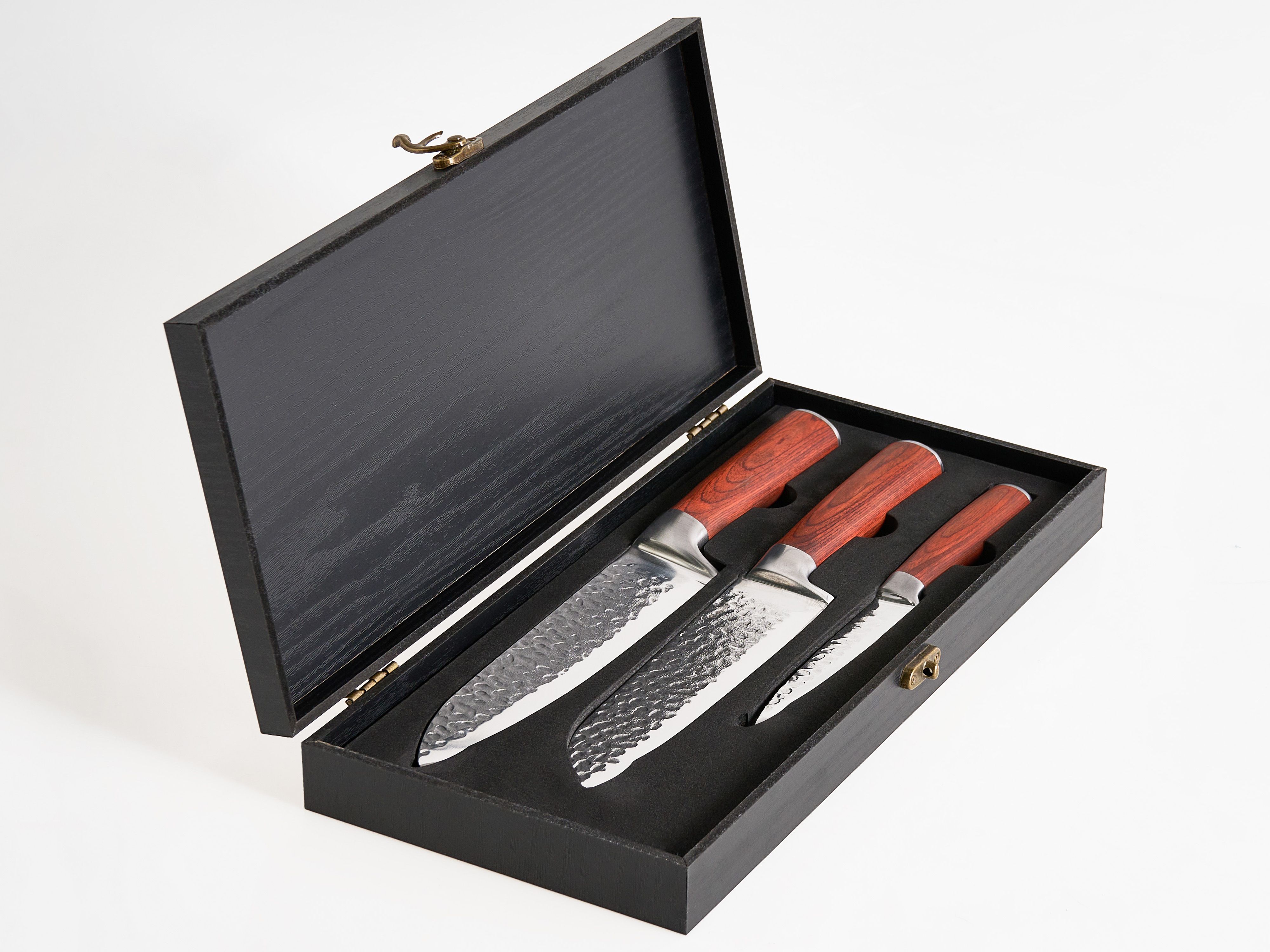 Set of 3 Knives Damascus Steel KASHIWA Brown