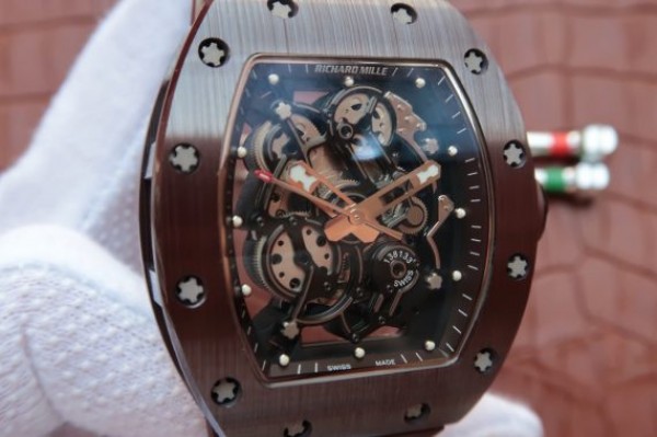 Replica Richard Mille RM055 Brown Ceramic Brown Inner Bezel Skeleton Dial Brown Rubber Strap MIYOTA8215 - Top club