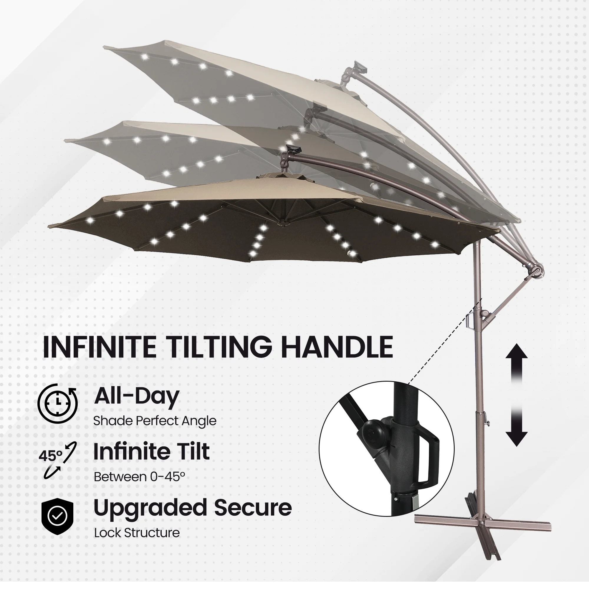 Mondawe 10ft Solar Lights Offset Cantilever Patio Umbrella - with Light, LED Lighted Offset Hanging Patio Outdoor Market Umbrella UPF50+ UV Protection with Crank,Navy Blue - Image 31