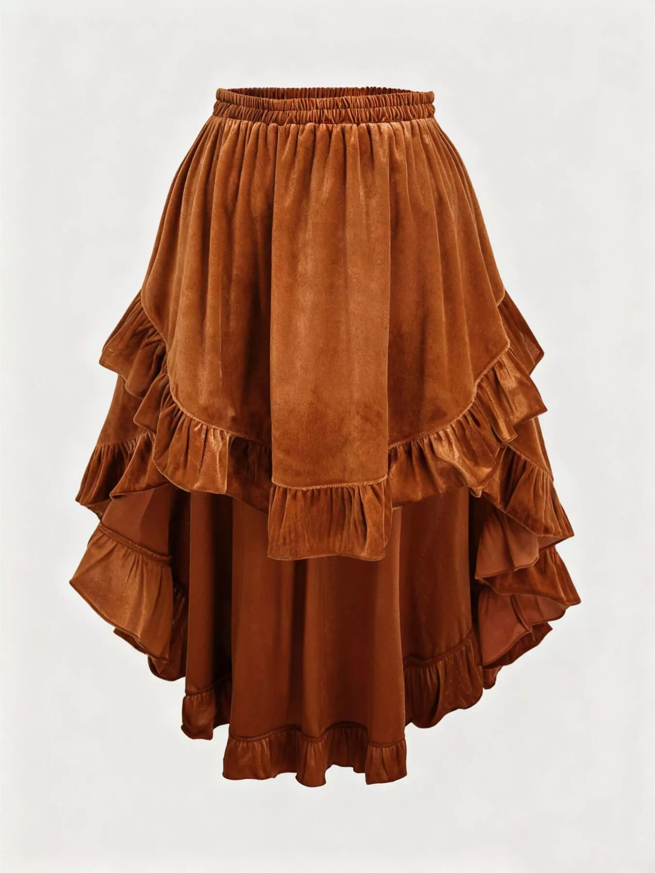 Plus Size Ruffled Velvet Elastic Waist Skirt - ZKZOOK