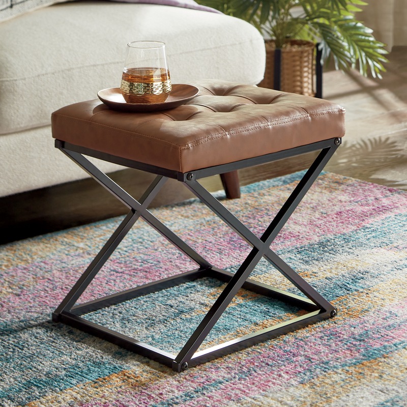 Tufted X-Frame Ottoman - MIDNIGHT VELVET CATALOG