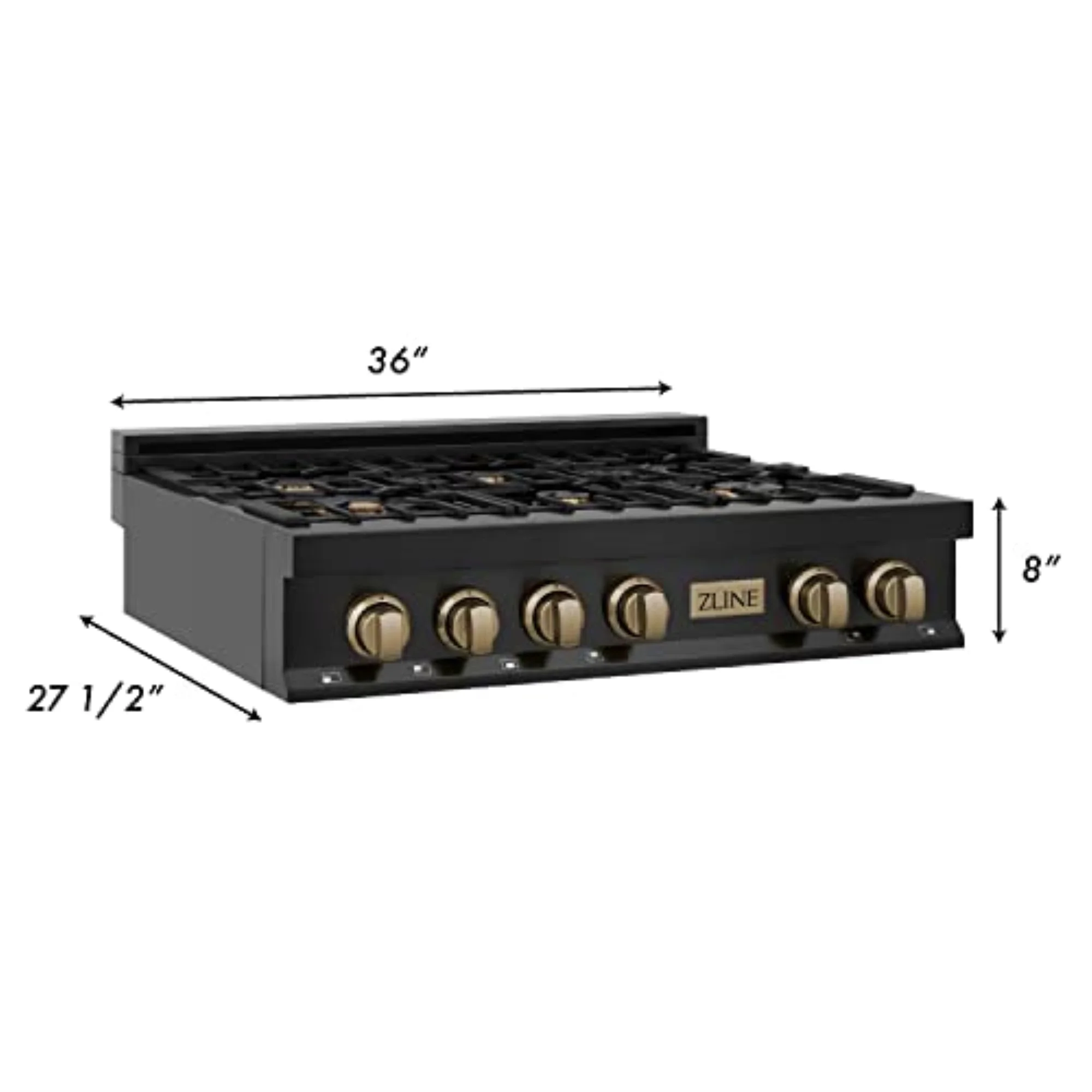 ZLINE 36 in. Autograph Edition Rangetop in Black Stainless Steel with Champagne Bronze Accents (RTBZ-36-CB)