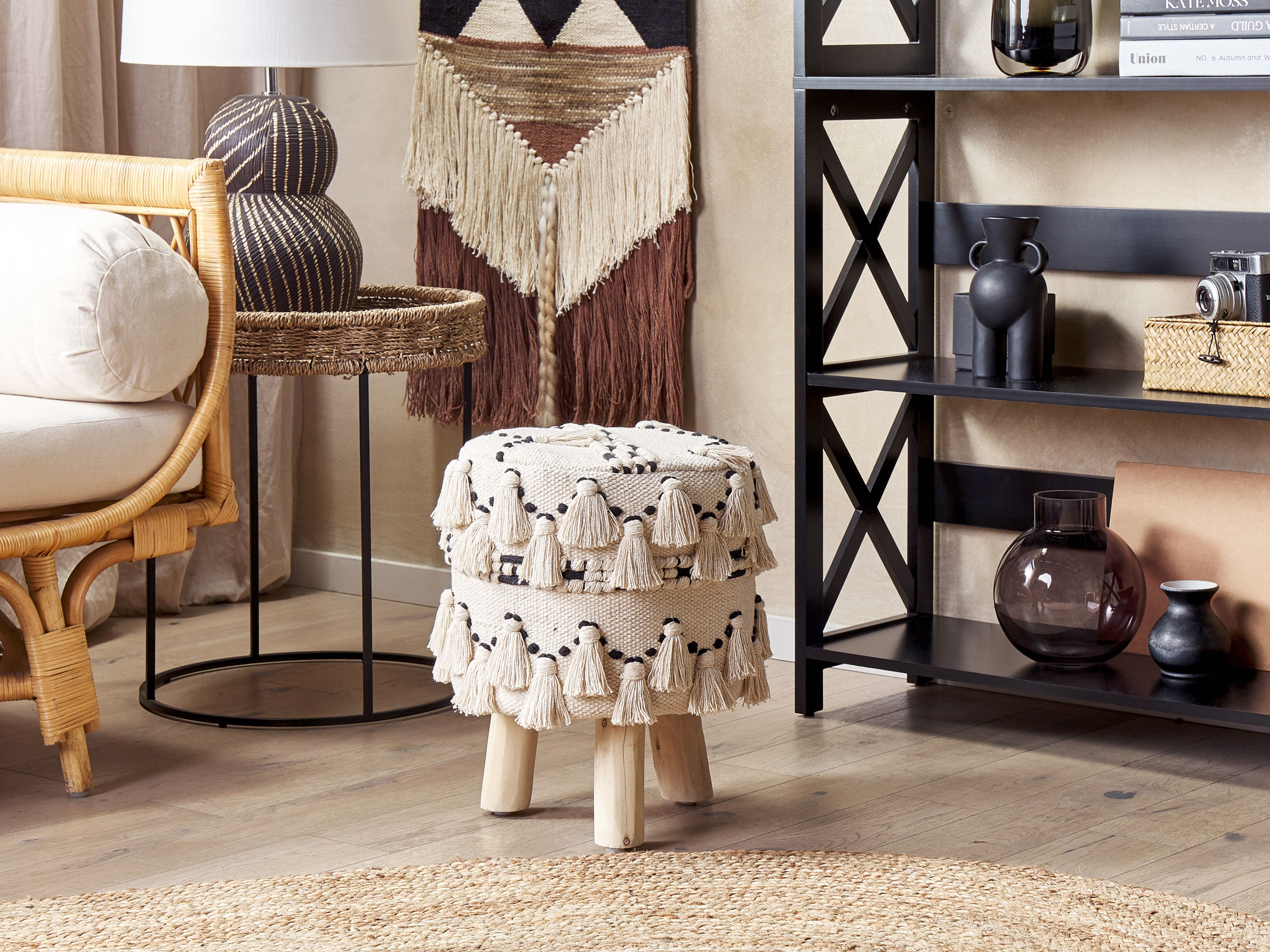 Footstool THONDI Cotton Beige
