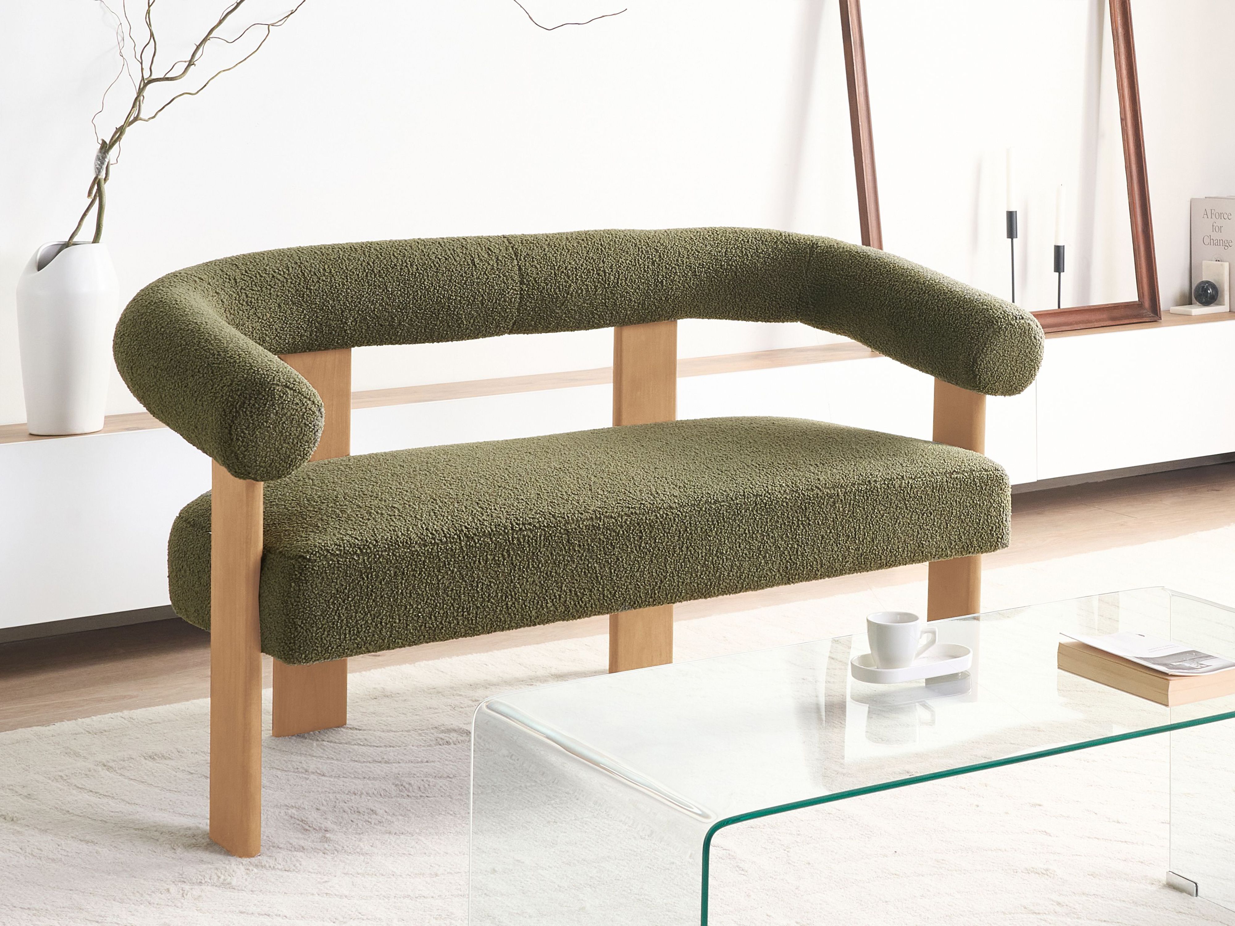 Sofa 2 Seater ILBRO Boucle Green/ Light Brown