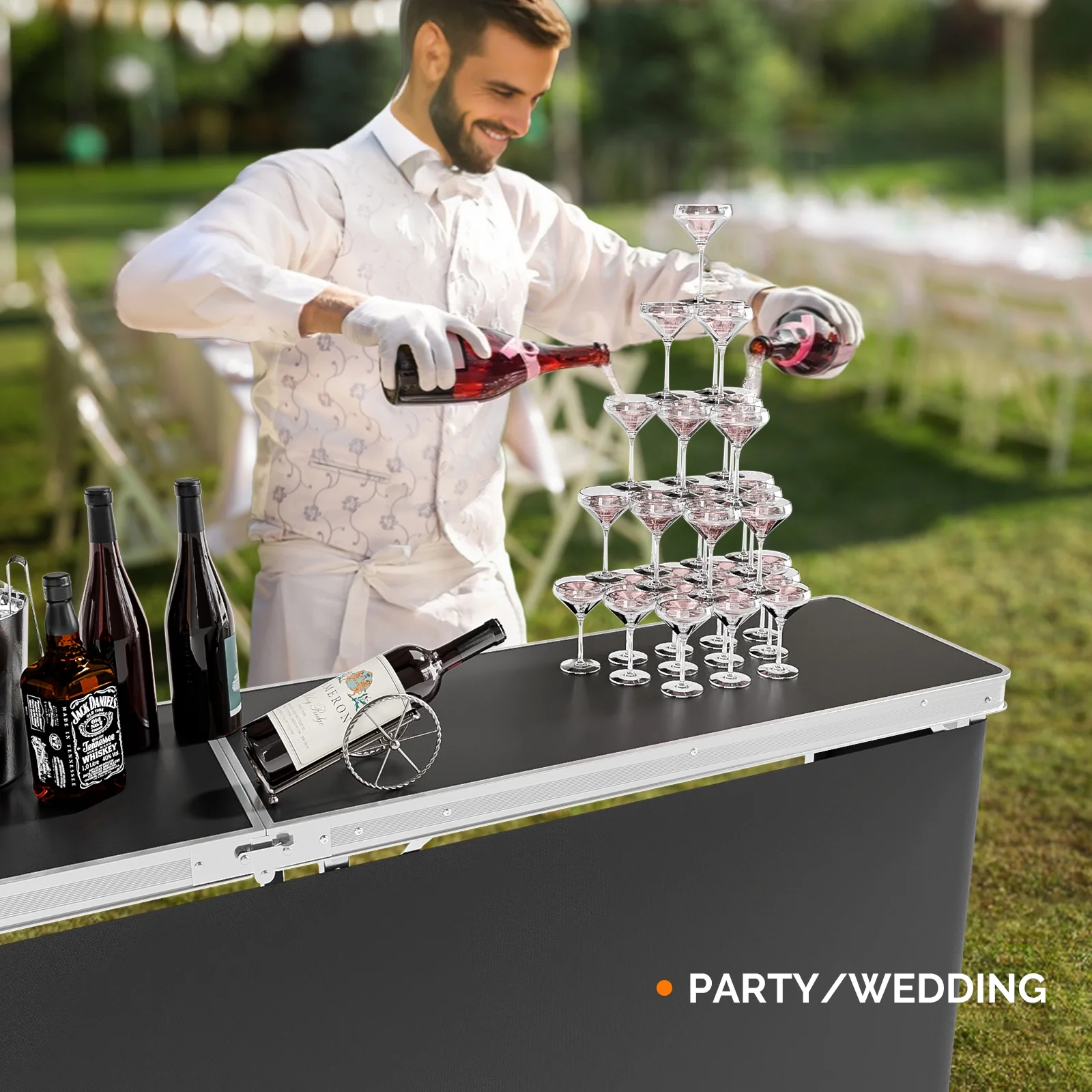 Ktaxon 78" Foldable Bar Table, Mobile Bar with 3-Tier Shelves & Carry Bag - Perfect for Events, Parties, Camping, Picnics, Tradeshows, and Both Outdoor/Indoor Use (Comes with Black Skirt, Black) - Image 8