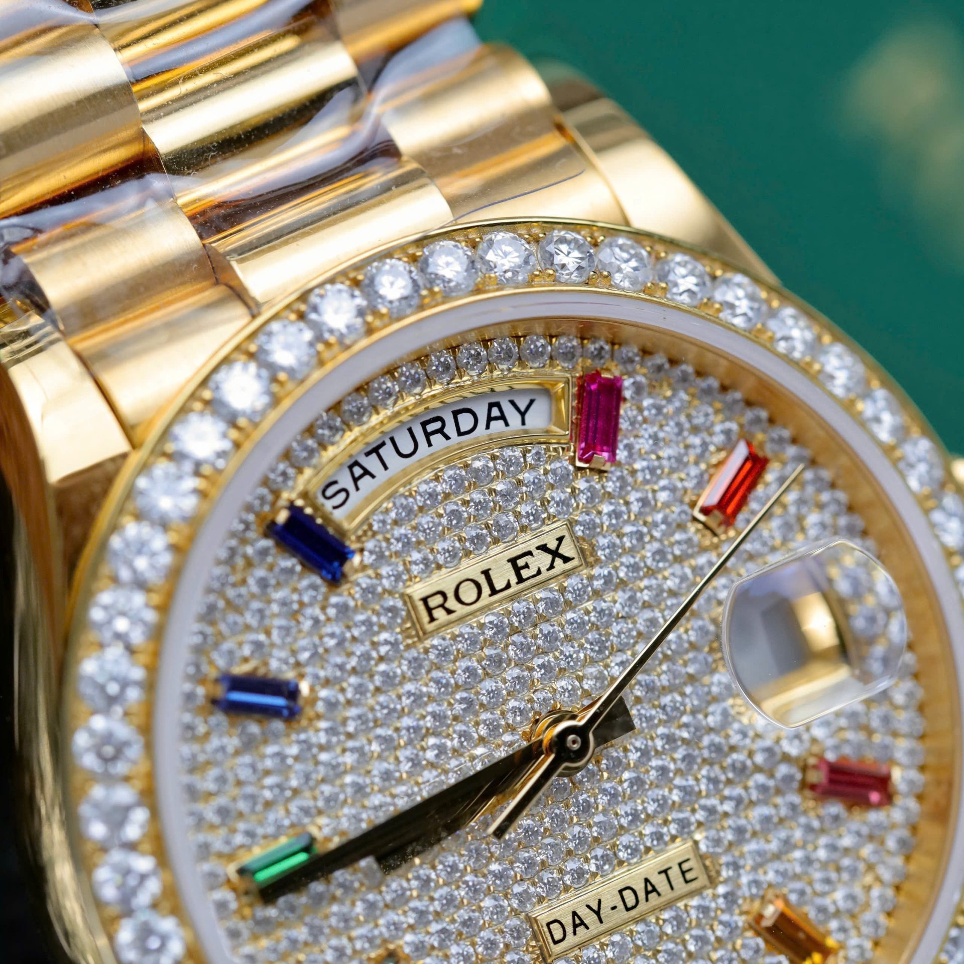 Rolex Day-Date Copies Watches Custom 18K Gold Wrapped + Moissanite Diamonds GM Factory 36mm - Top club