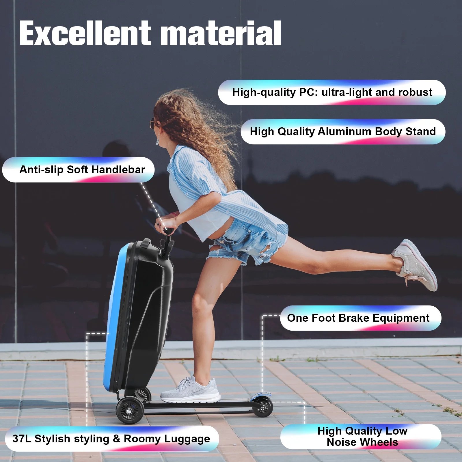 Advwin Scooter Luggage for Kids & Adults, Hardside Ride on Suitcase for Kids Ages 4-15 Multifunctional Lightweight Foldable Carry on Luggage with Wheels Ride on for Children Teenagers, Pink - Image 60