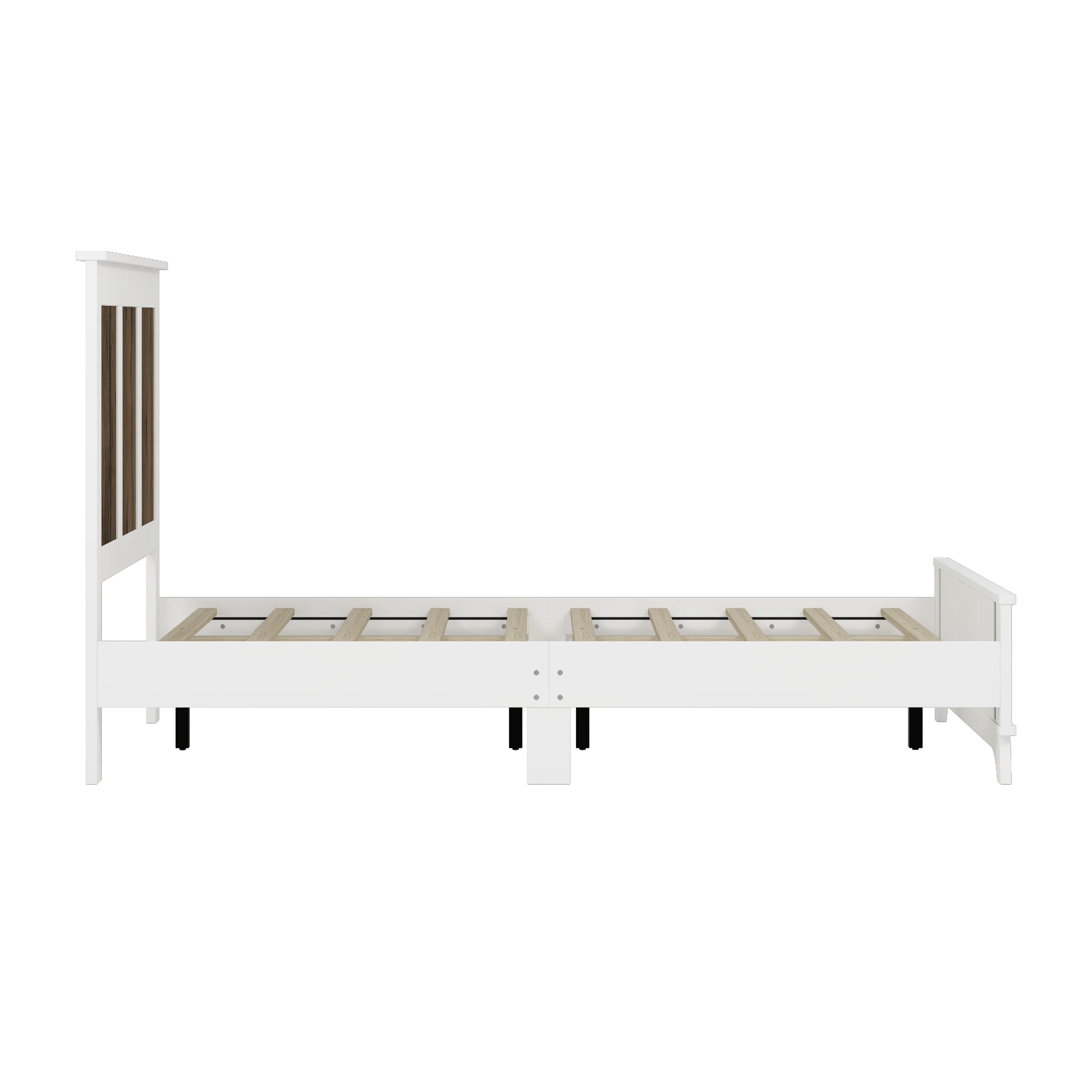 4-Pieces Bedroom Sets, Queen Size Farmhouse Platform Bed with Wooden Strip Stickers Decoration, Storage Nightstand and Dresser with Metal Handle, White - Image 6