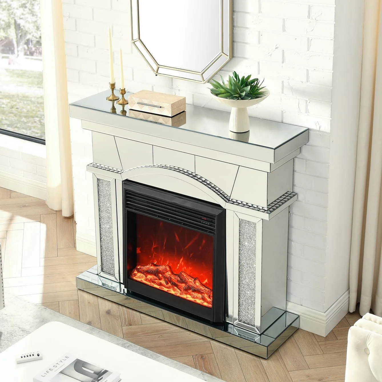 IKIFLY 47.24L x 41.33 H Mirrored Electric Fireplace - Image 25