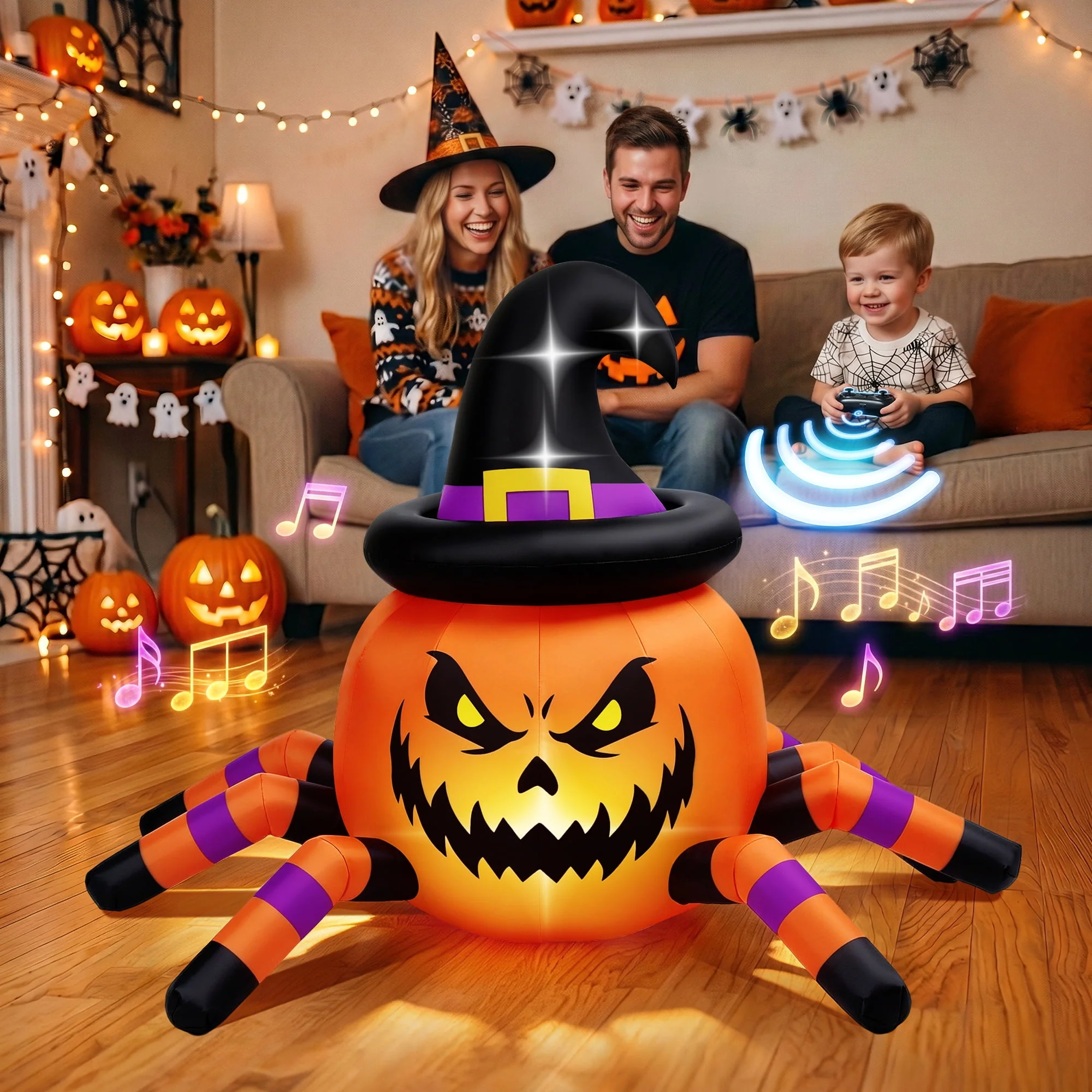 Firstness 2.4GHz Remote Control Car Halloween Inflatable Pumpkin Spider Blow ups Rc Car 360° Rotation, 3 Music and LED Lights, Aged 3+ - Image 2 Firstness 2.4GHz Remote Control Car Halloween Inflatable Pumpkin Spider Blow ups Rc Car 360° Rotation, 3 Music and LED Lights, Aged 3+ - Image 2