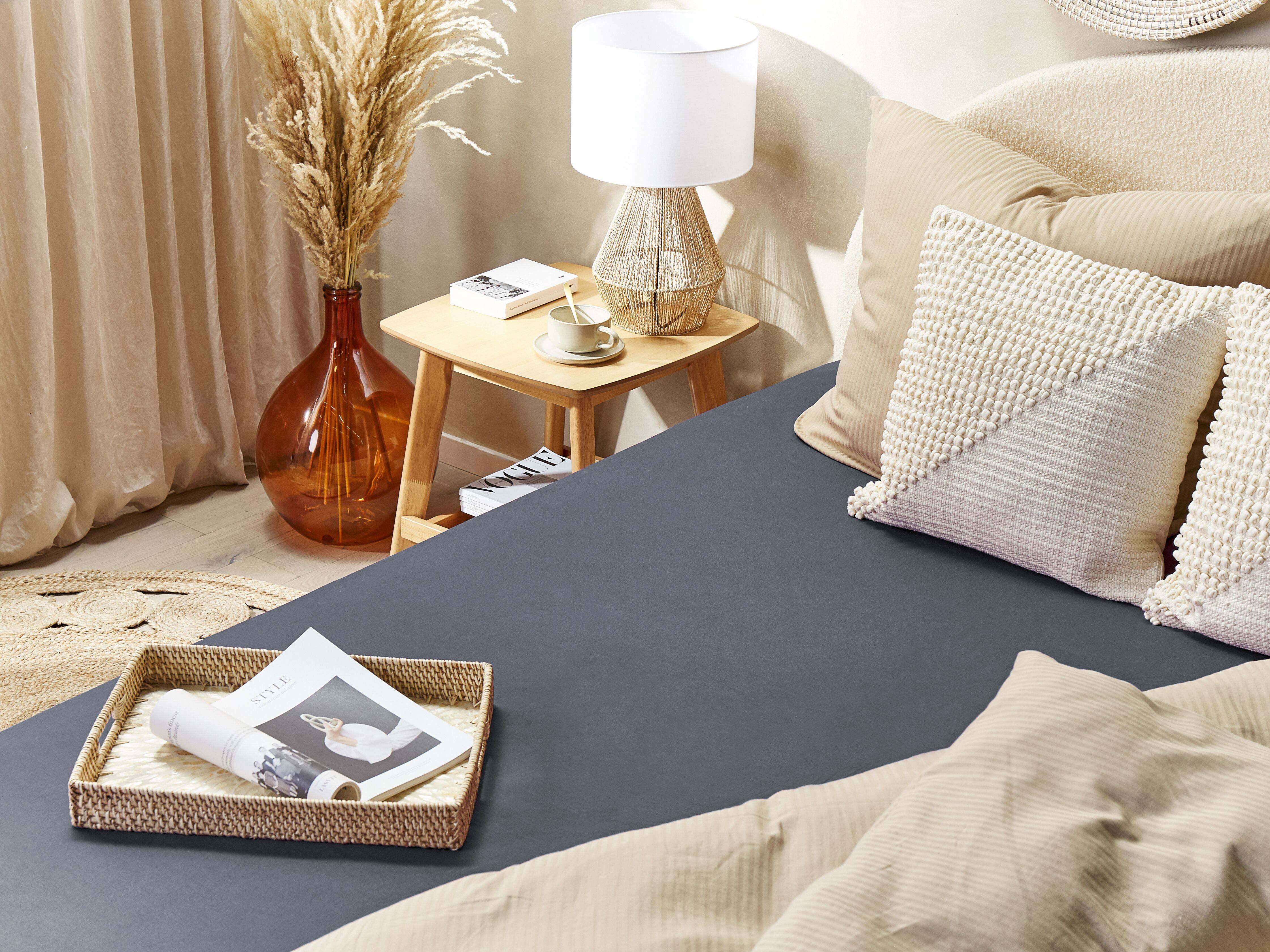 Fitted Sheet JANBU Cotton 200 x 200 cm Dark Grey