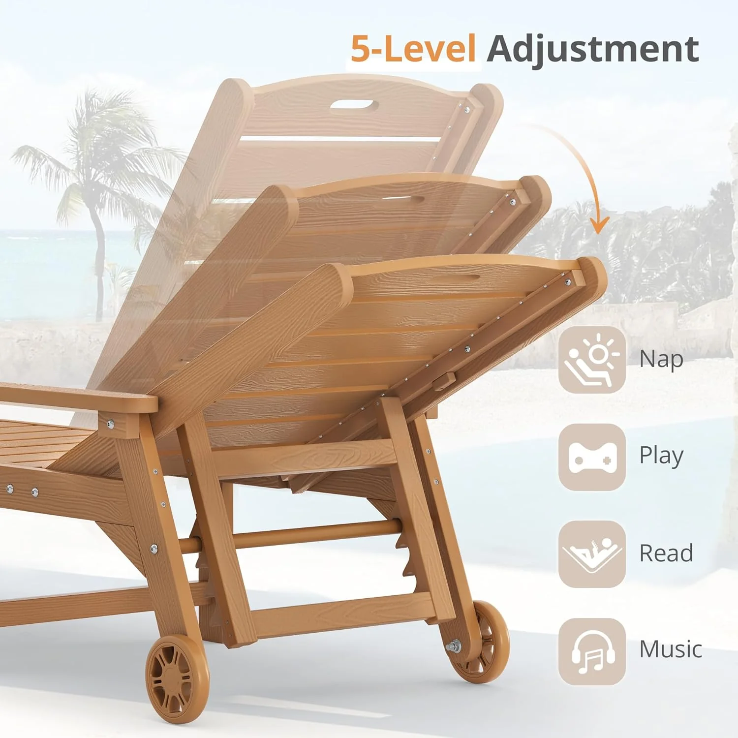 LUE BONA Outdoor Chaise Lounge Chairs Set Of 2, HDPS, 5-Position Adjustable - Image 6 LUE BONA Outdoor Chaise Lounge Chairs Set Of 2, HDPS, 5-Position Adjustable - Image 6