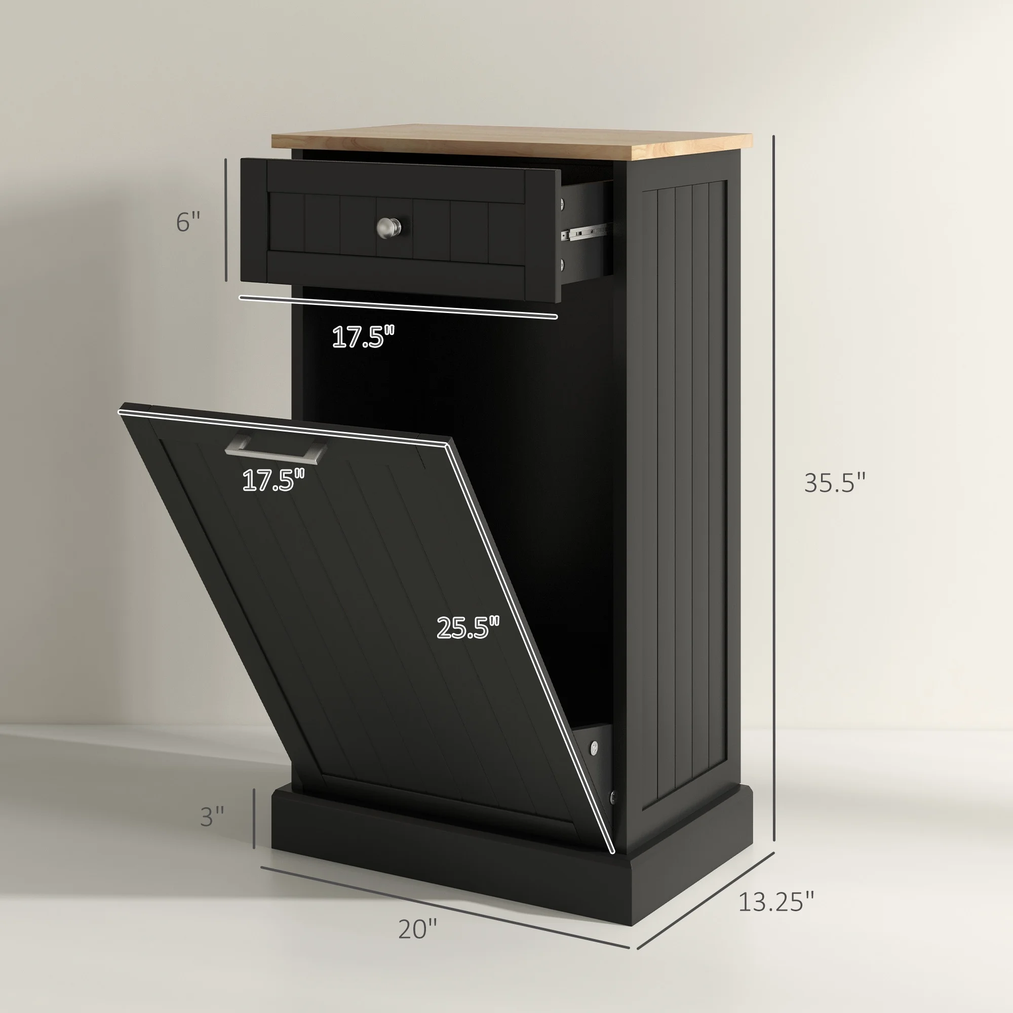 HOMCOM Kitchen Tilt Out Trash Bin Cabinet, Free Standing Recycling Cabinet - Image 4