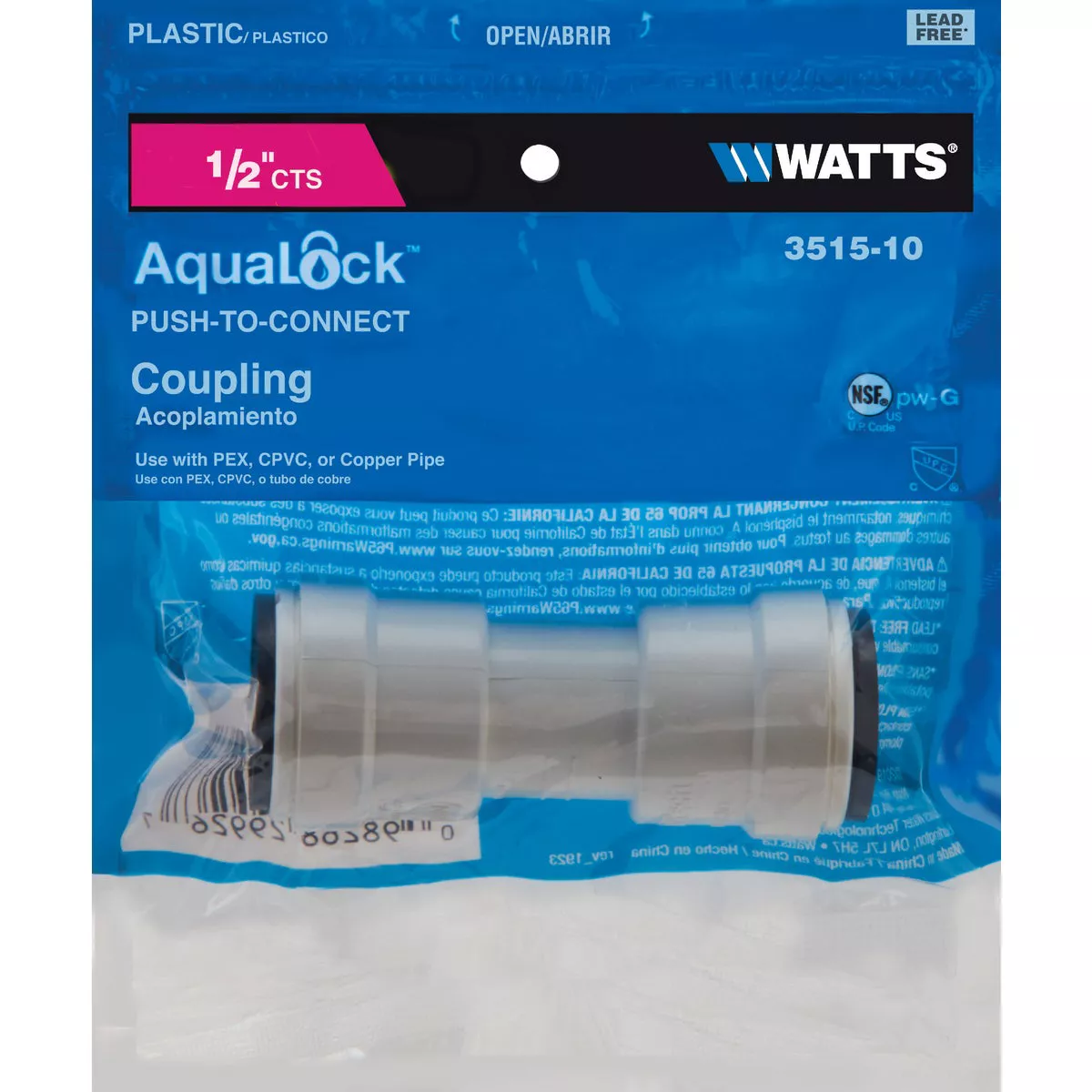 Watts 1/2 In. x 1/2 In. Quick Connect Plastic Coupling
