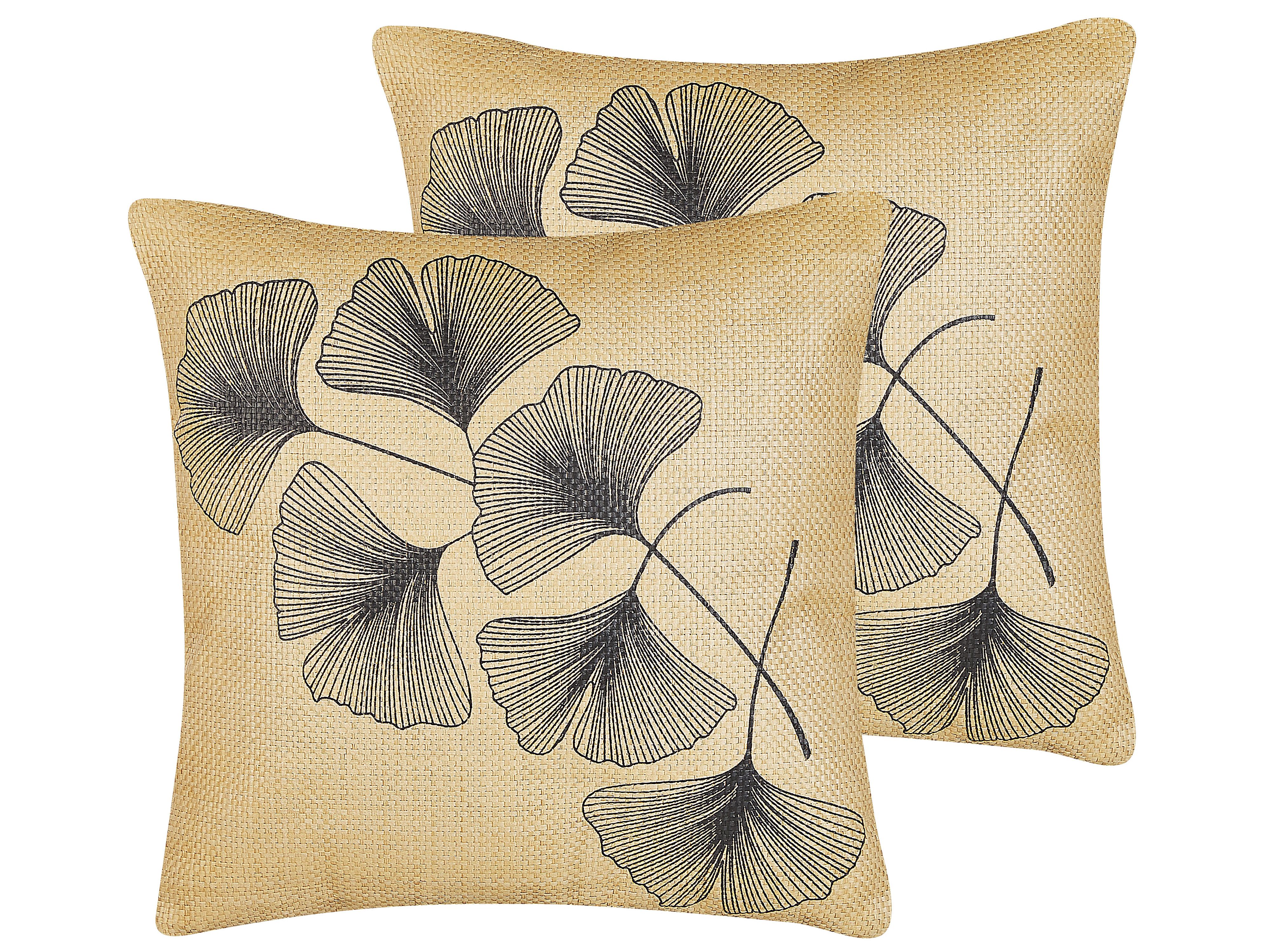 Set of 2 Decorative Cushions WAKAD 45 x 45 cm Beige Plant Pattern