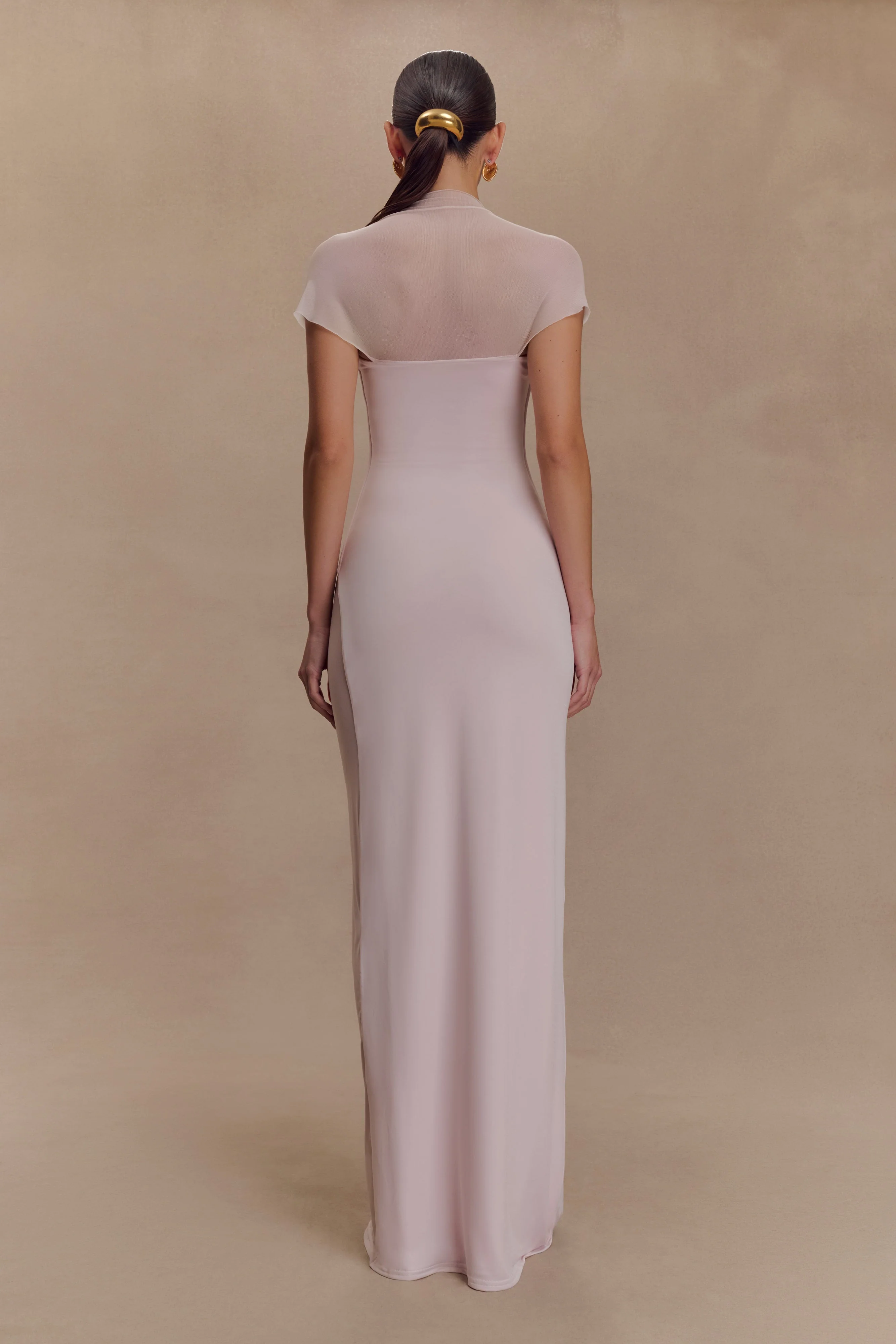Wyatt Slinky And Mesh Maxi Dress - Pale Pink