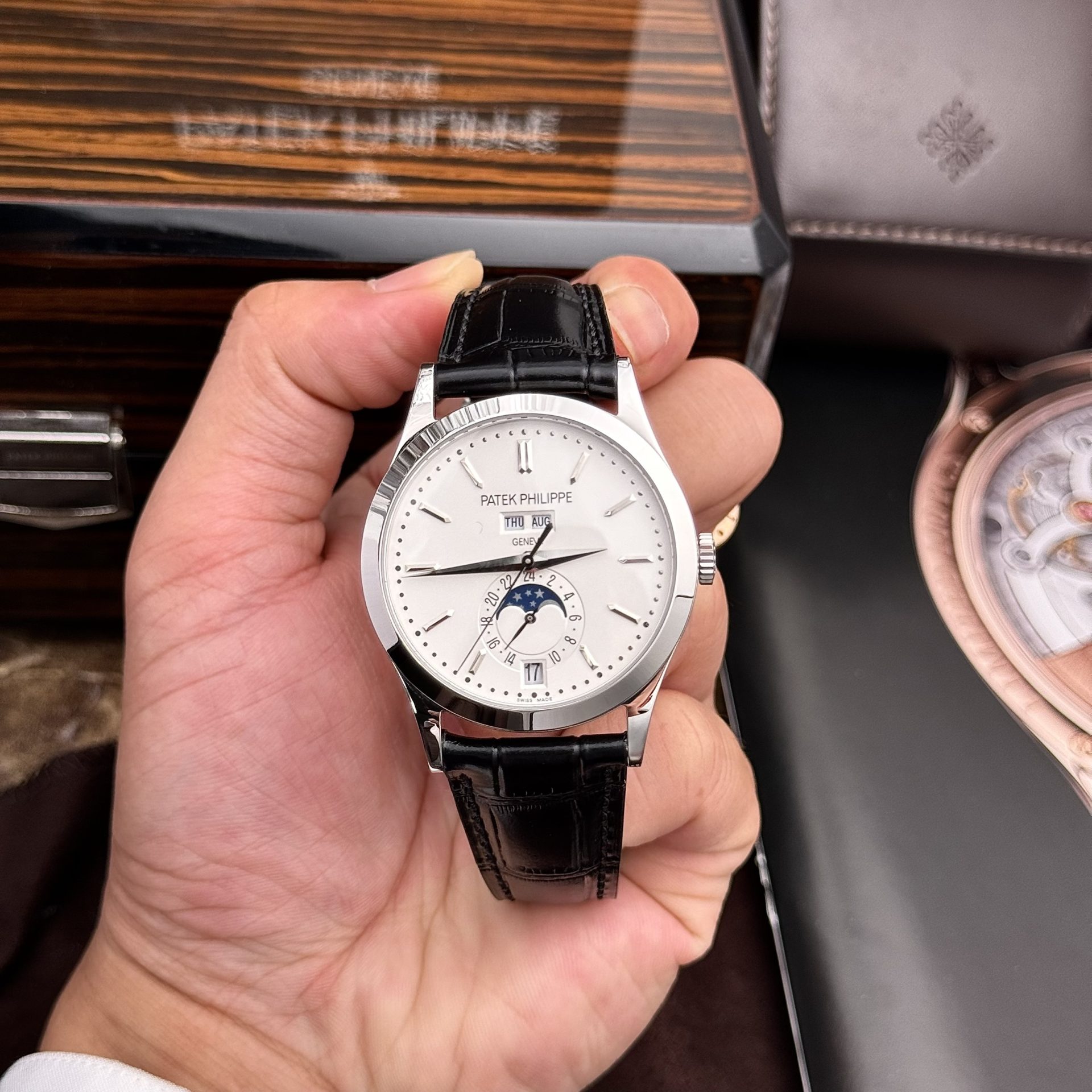 Patek Philippe Replica Watch Complications 5396G White Dial Leather Strap 38.5mm - Elite Watch Atelier