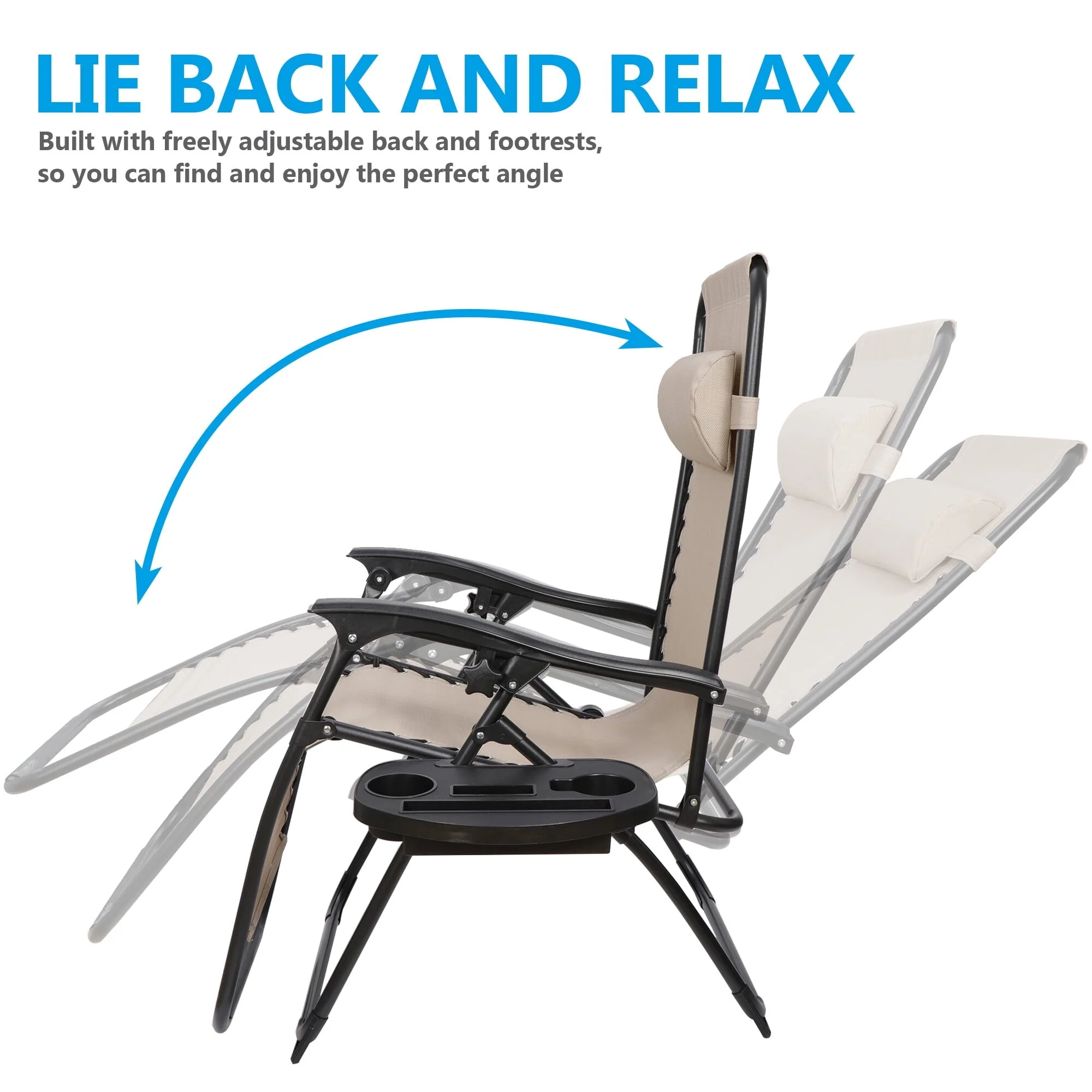 HomGarden 2 Pack Steel Zero-Gravity Chair - Beige - Image 2