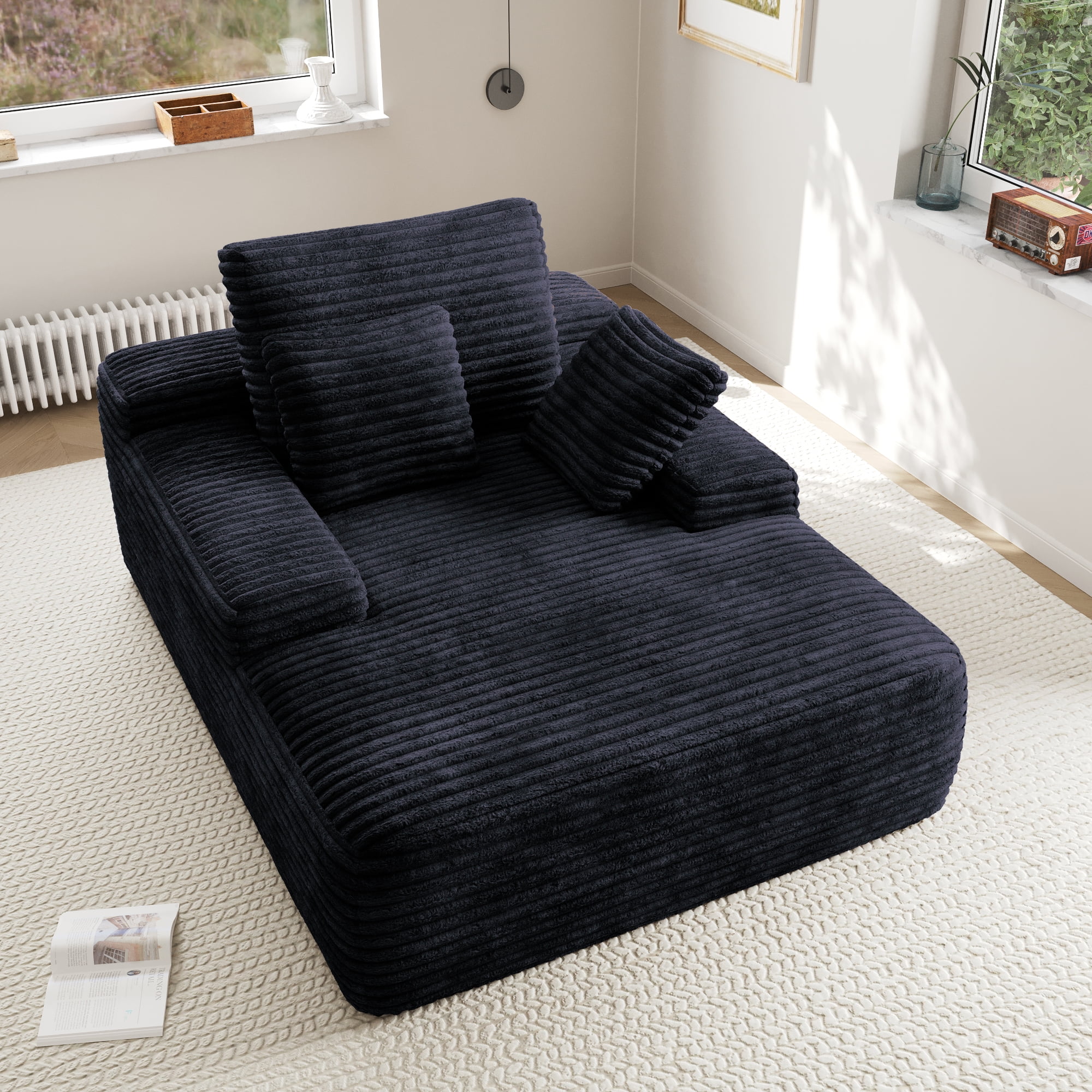 Sodrens Oversized Chaise Lounge Chair Indoor,Upholstered Sofa Bed with Throw Pillows and Armrests,Sleeper Chair for Living Room,Bedroom,Brown,Corduroy - Image 30