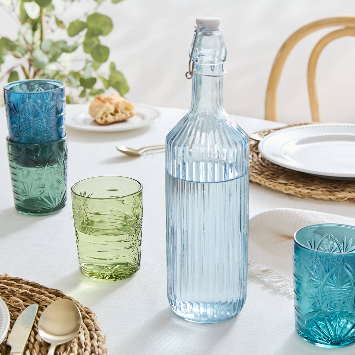 Set of 4 low tumblers"Ayla" 350 ml, glass, Blue