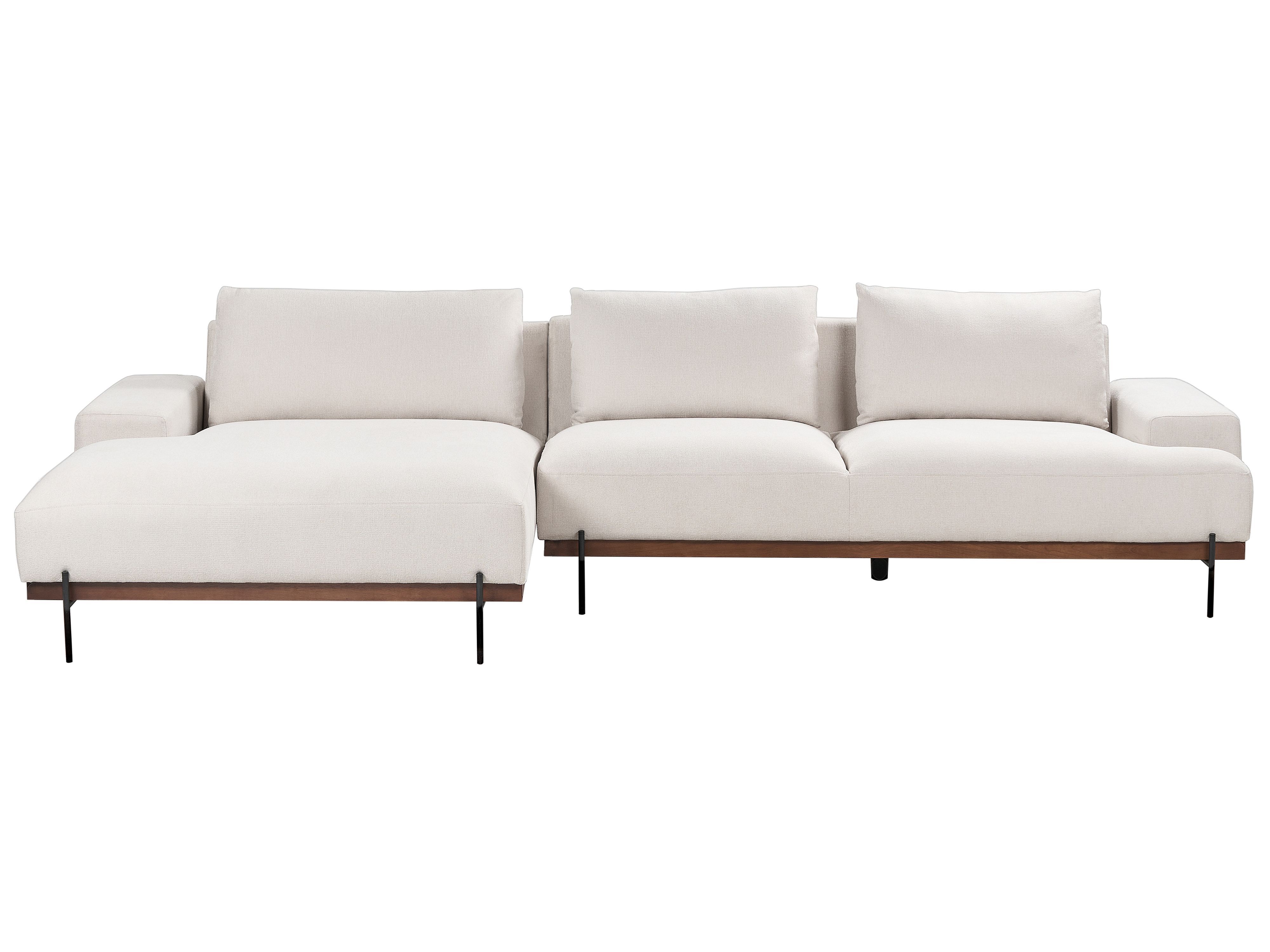 Corner Sofa 4 Seater MARIFERD Fabric Light Beige Right Hand