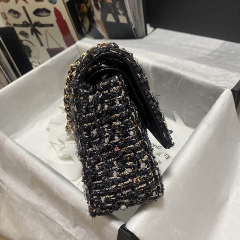 Replica Chanel Classic Flap Bag In Navy Blue Multicolor Glittered Tweed 11121:1High-quality replica