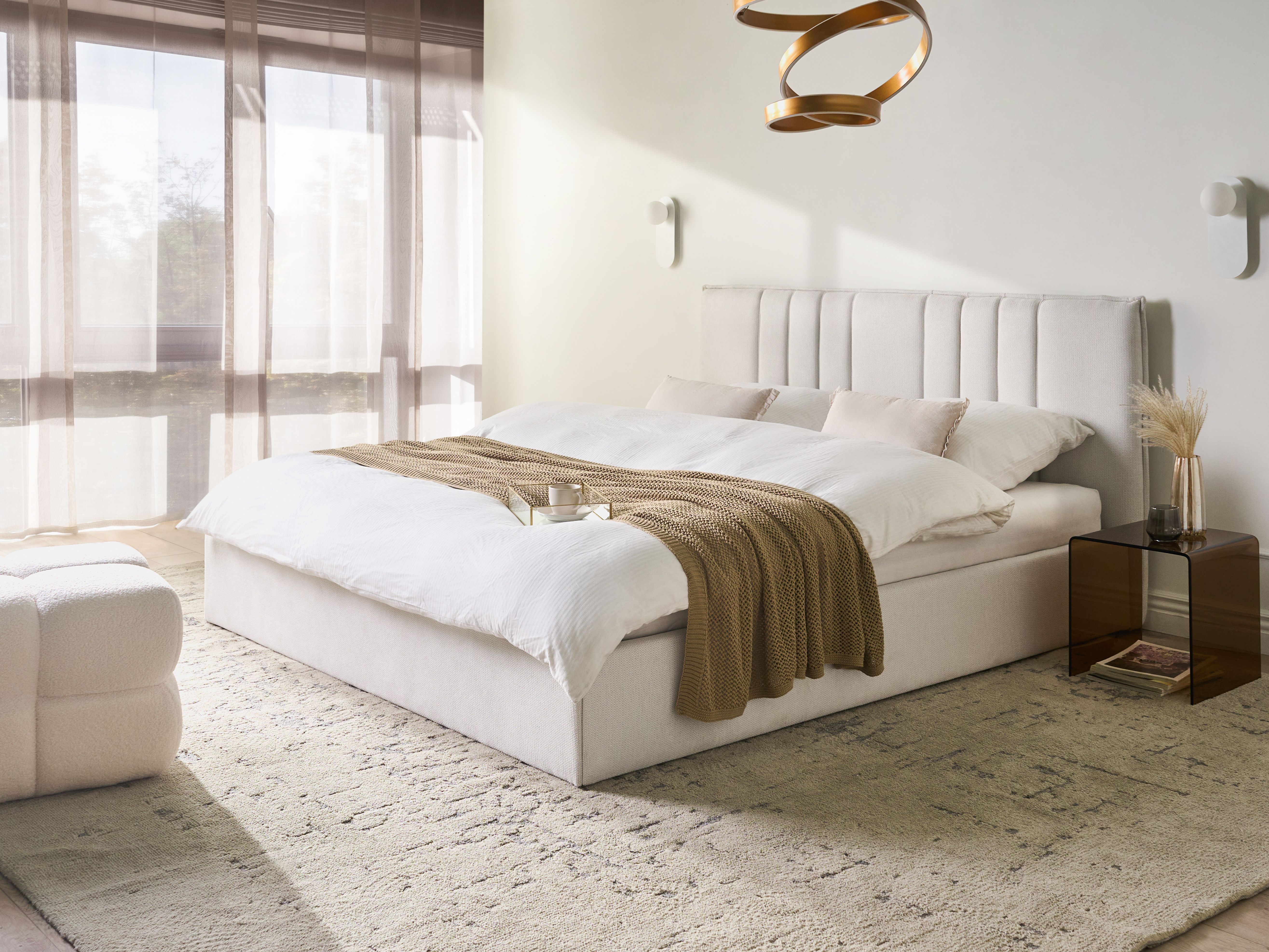 Ottoman Bed Fabric TARASCON 180 x 200 cm (EU Super King) Light Beige