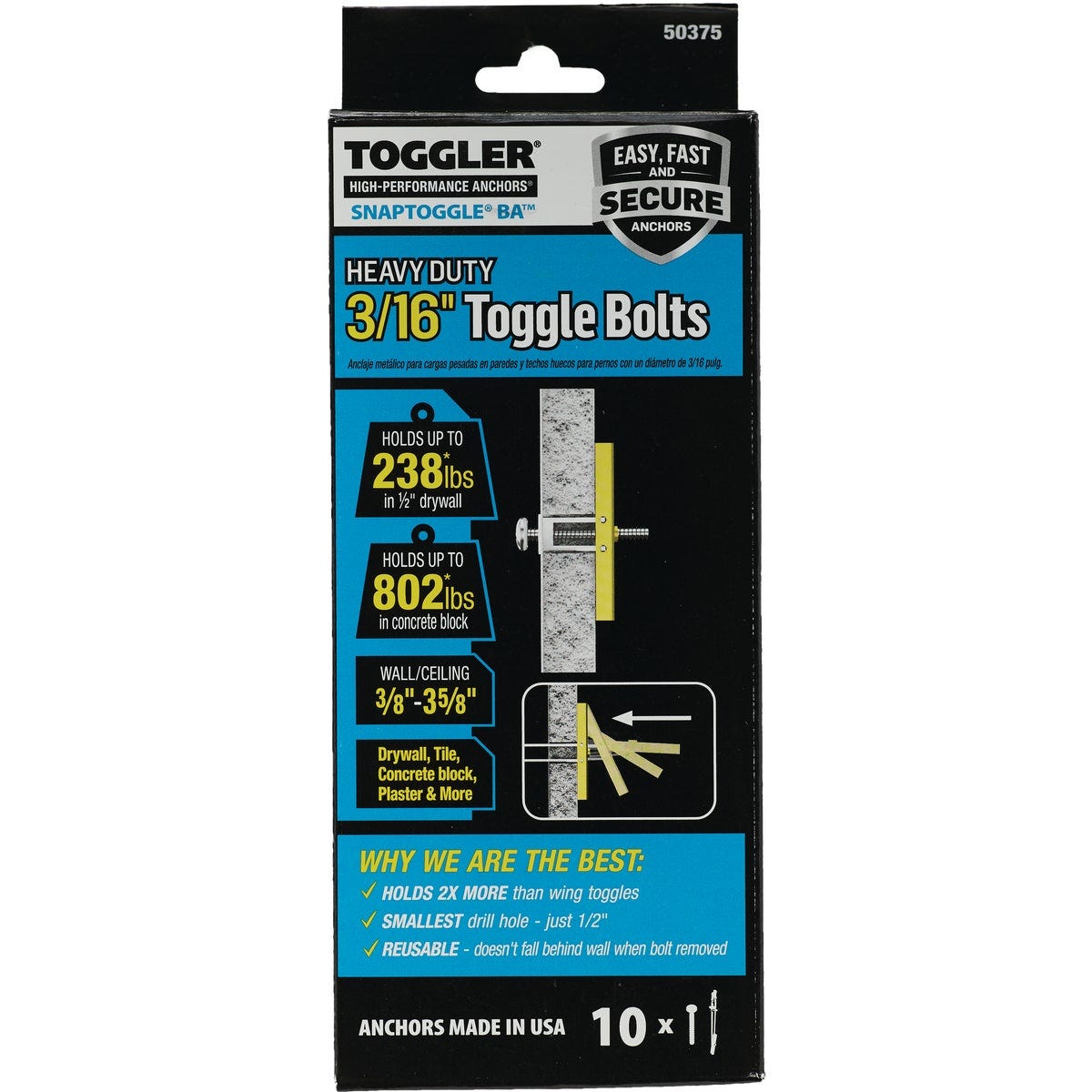 Toggler Snaptoggle 3/16 In.-24 x 2 In. Toggle Bolt (10-Count)