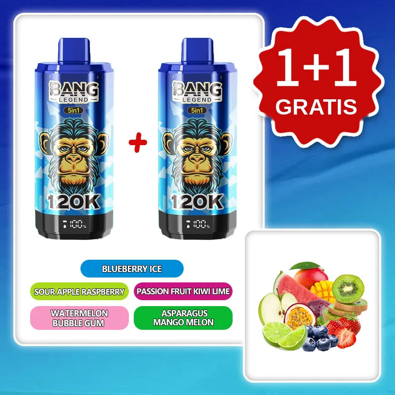 BANG LEGEND 120 000 puffów 5w1 – Blueberry Ice, Sour Apple Raspberry, Passion Fruit Kiwi Lime, Watermelon Bubble Gum