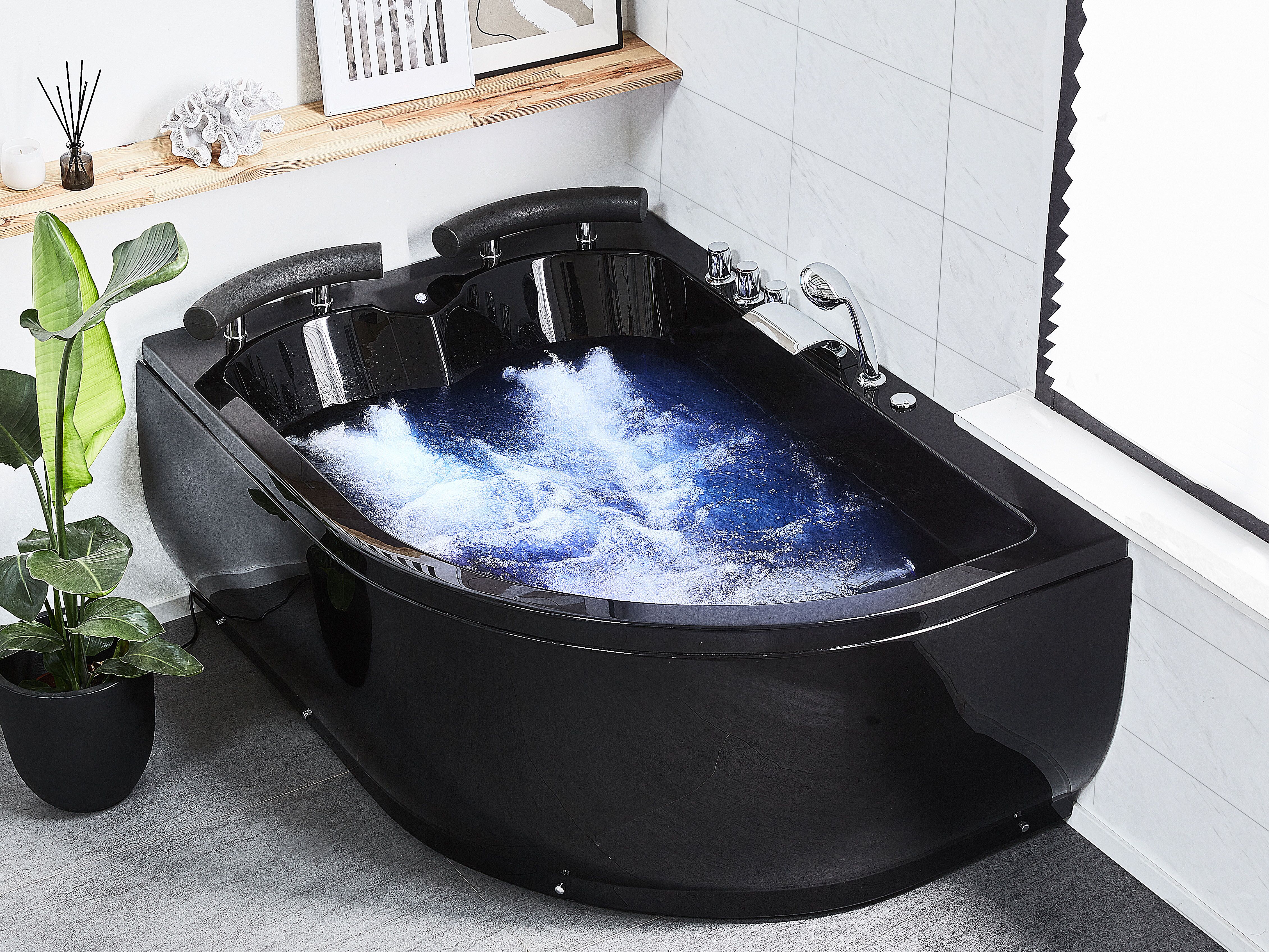 Corner Hot Tub with LED PARADISO Right Hand 1580 x 1130 mm Black