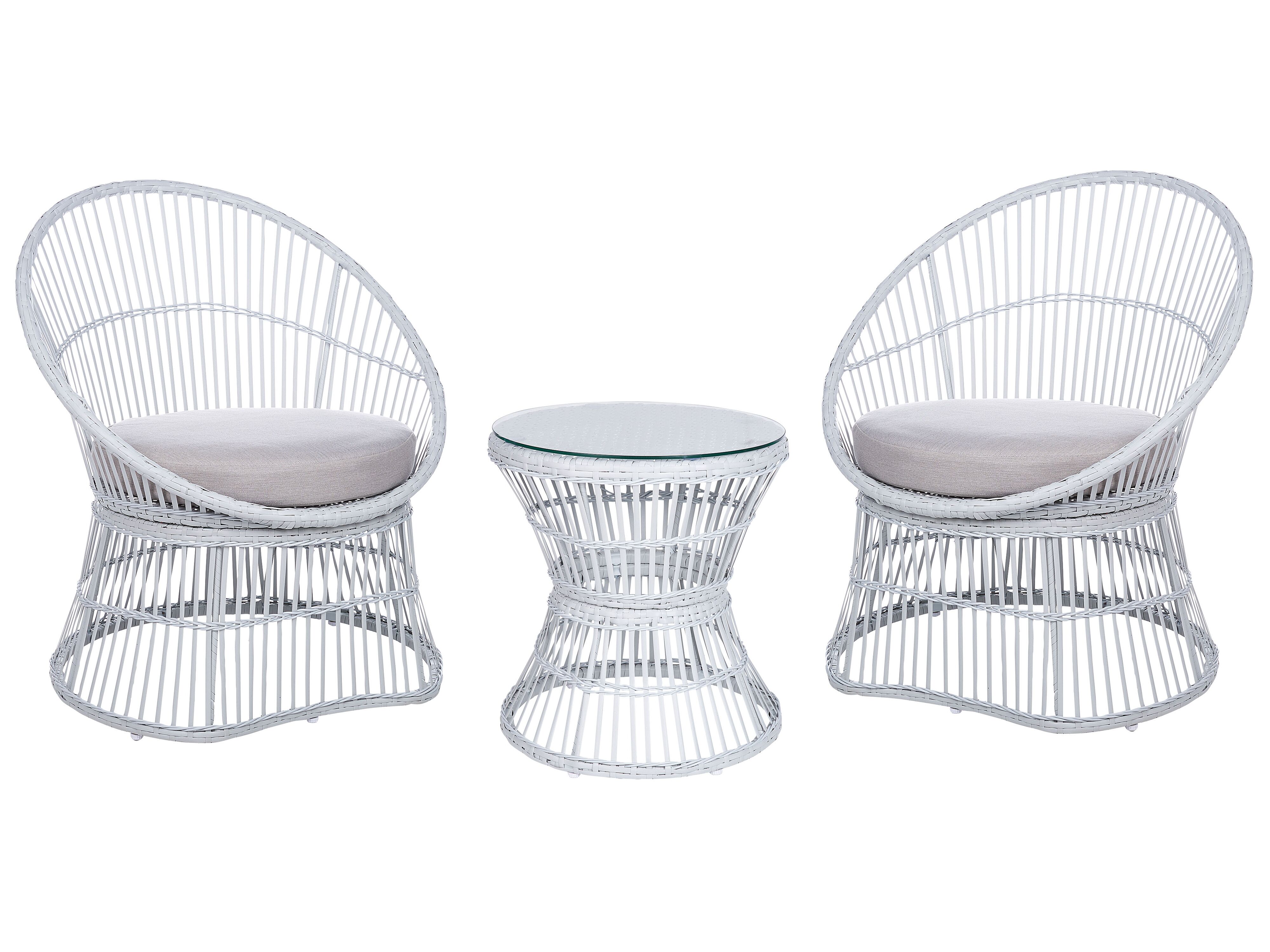 Bistro Set with Cushions MESYNA PE Rattan White