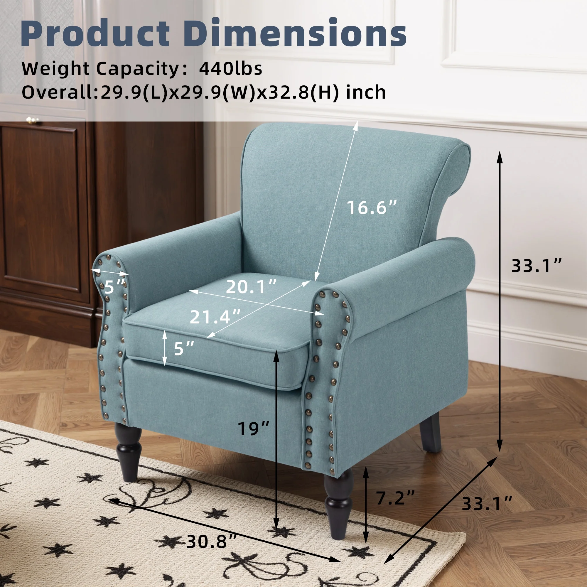 DREAMSIDEA Accent Chairs Upholstered Pattern Morden Armchair Comfy Linen Fabric Single Sofa for Living Room, Pattern White - Image 22