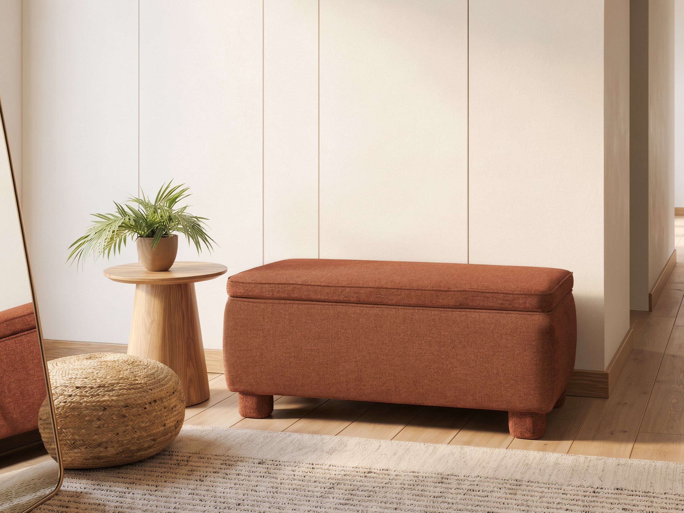 Upholstered Storage Bench ITHACA Fabric Golden Brown