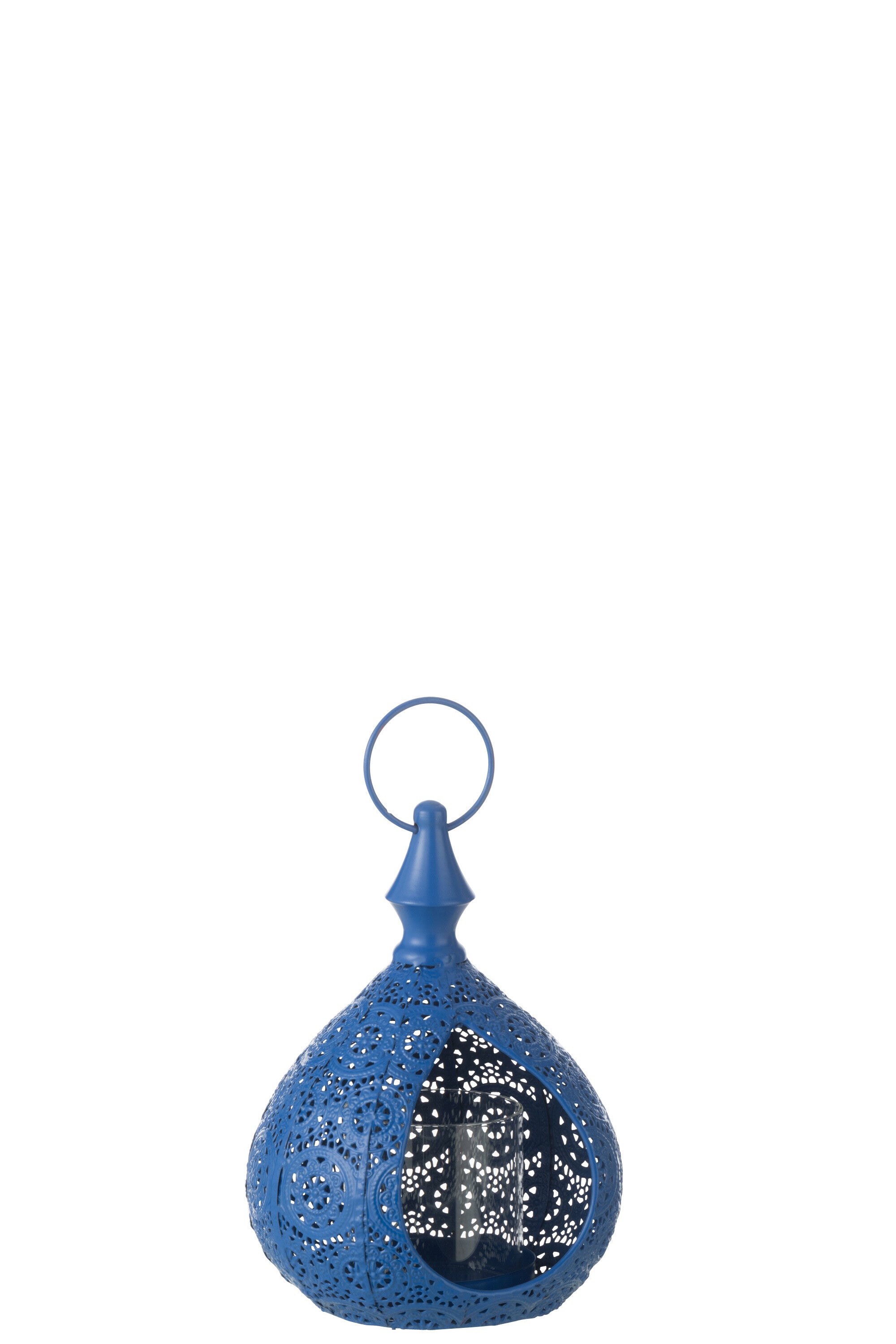 J-Line theelichthouder Drop - metaal glas - blauw - small