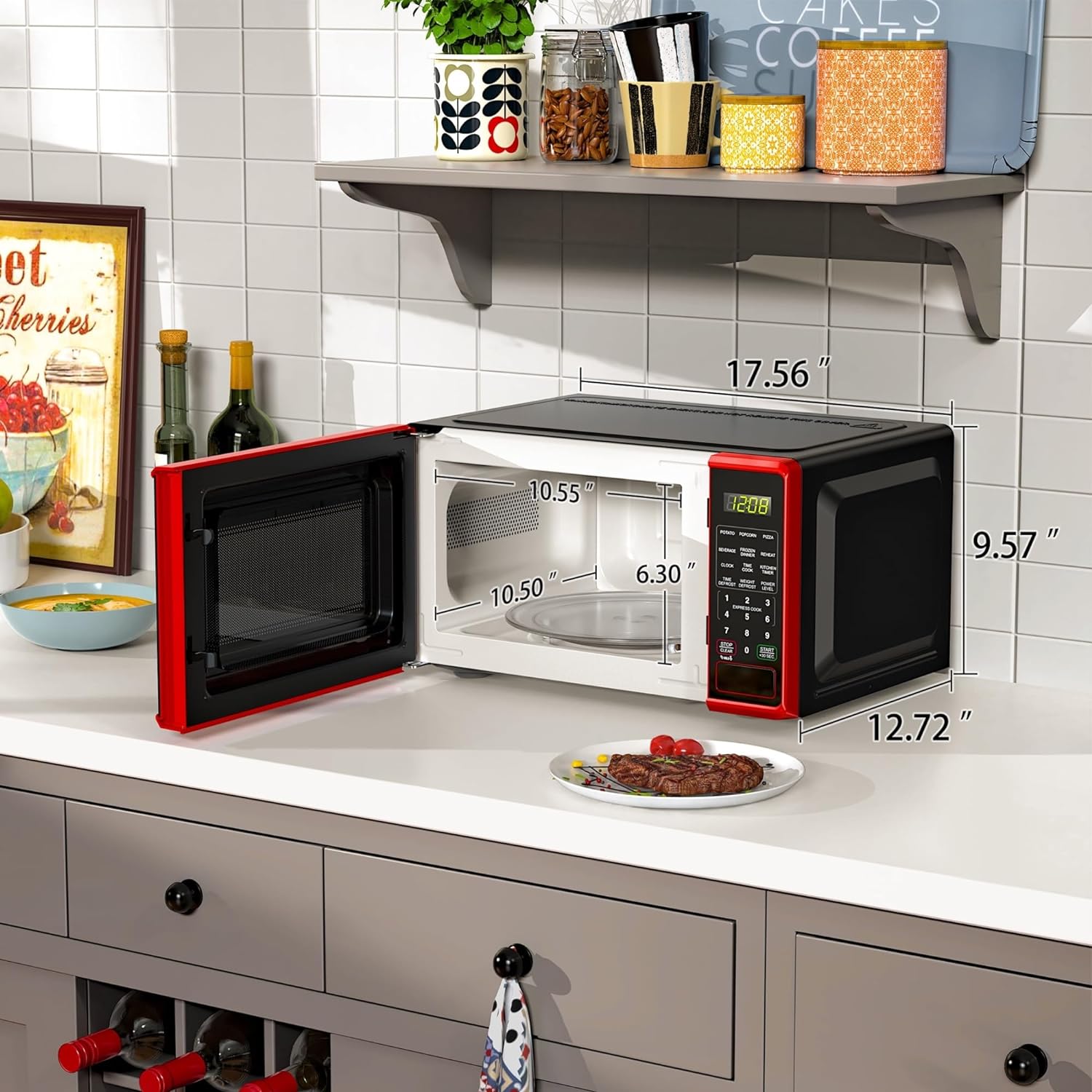 0.7 cu. ft. Countertop Microwave Oven, 700 Watts, New (Color : Red) - Image 4
