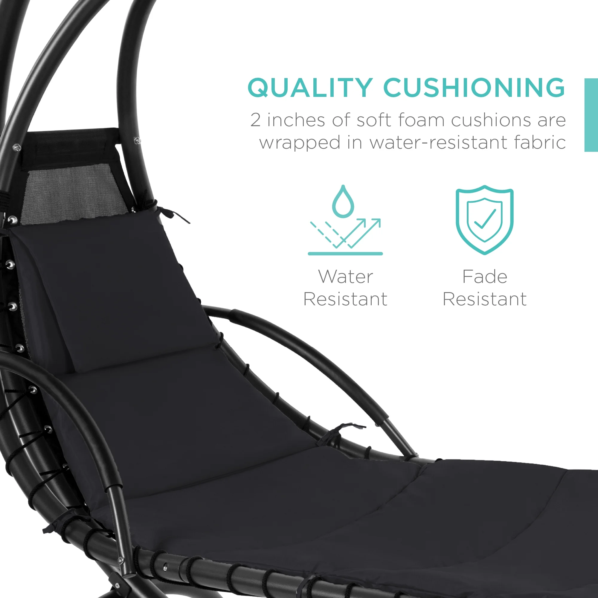 Best Choice Products Hanging Curved Chaise Lounge Chair Swing for Backyard, Patio w/ Pillow, Shade, Stand - Teal - Image 93