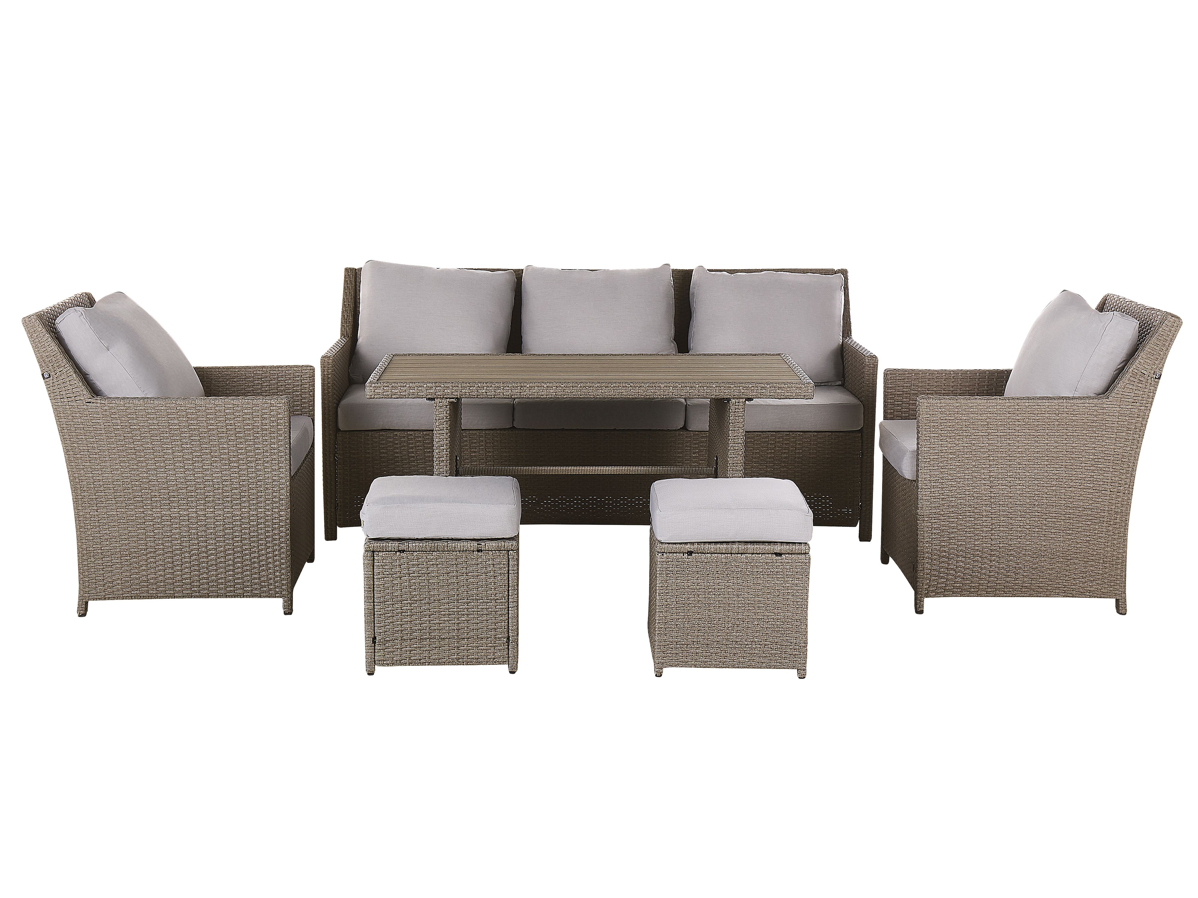 Garden Lounge Set with Table and Ottoman 5 Seater FONTI with Cushions PE Rattan Taupe
