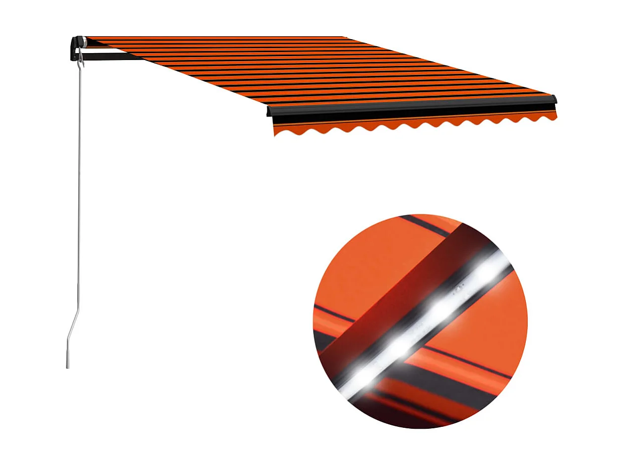Auvent manuel rétractable avec LED 300x250 cm Orange et marron WVGQ1367