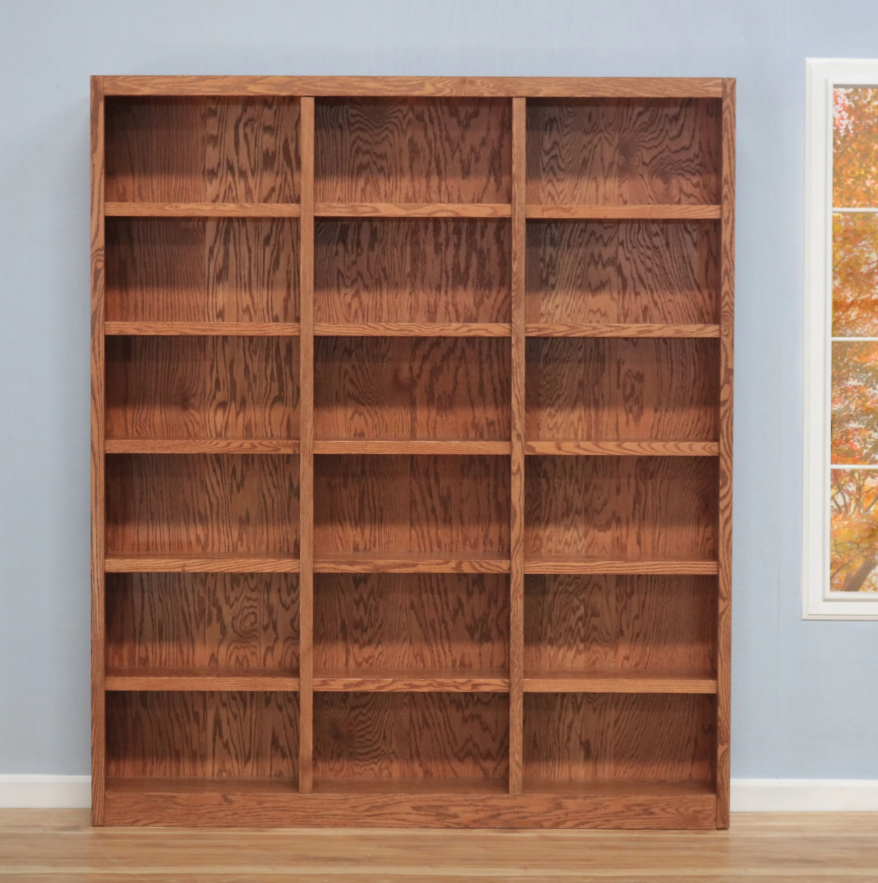 Concepts in Wood 18 Shelf Triple Wide Wood Bookcase, 84 inch Tall - Cherry Finish - Image 17