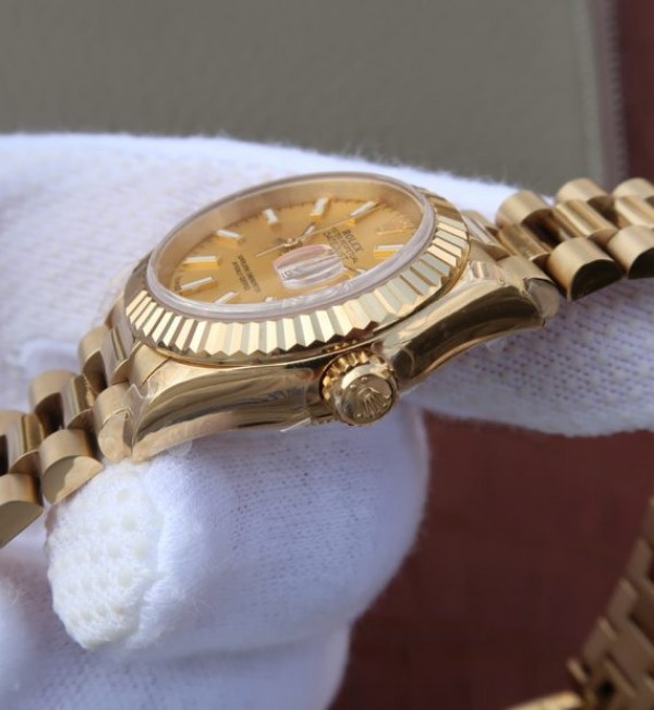 Replica Rolex DateJust 31mm Fluted Bezel RG Gold Dial Bracelet A2235 - Elite Watch Atelier